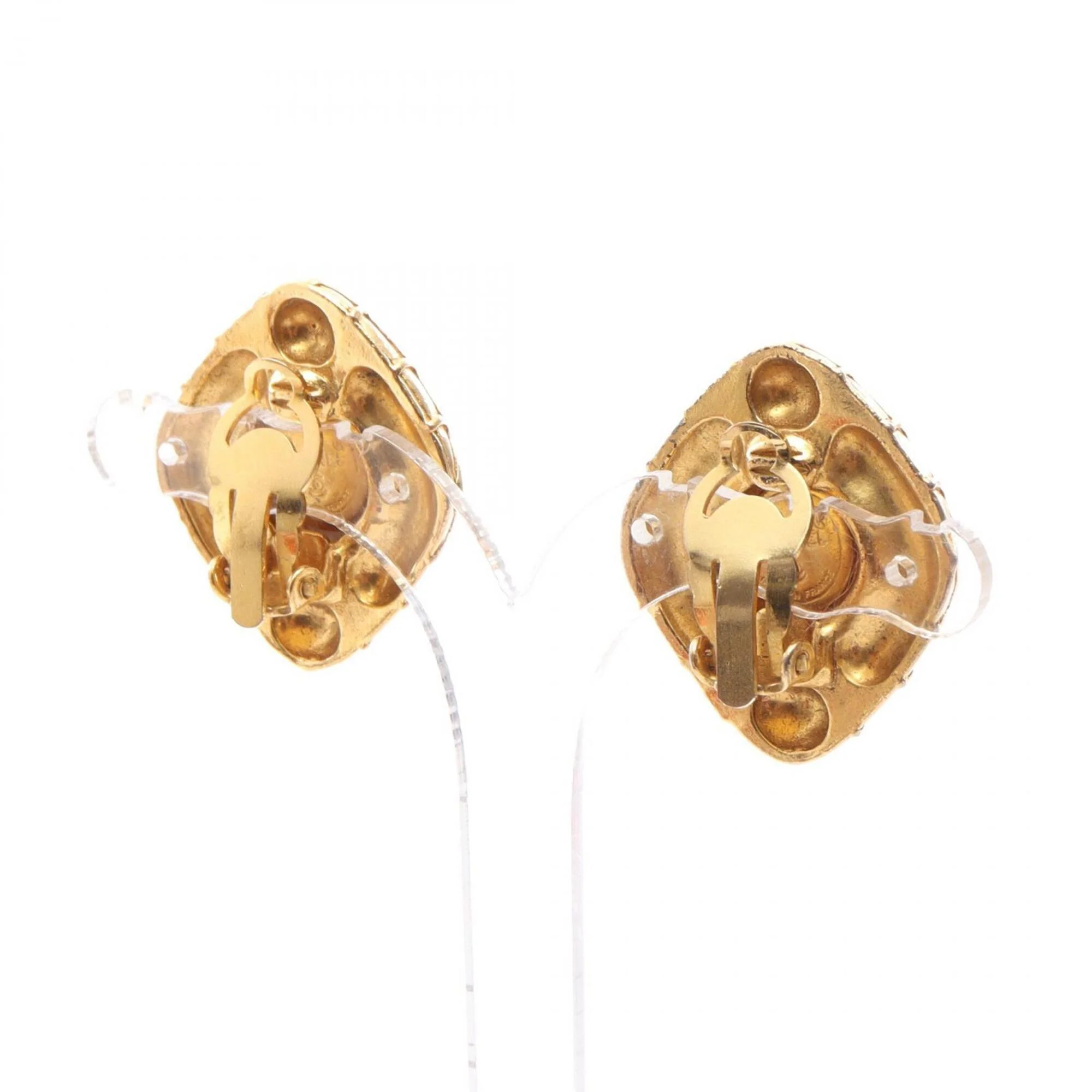 Rhinestone Clip-On Earrings Gold and Rhinestone - Image 2