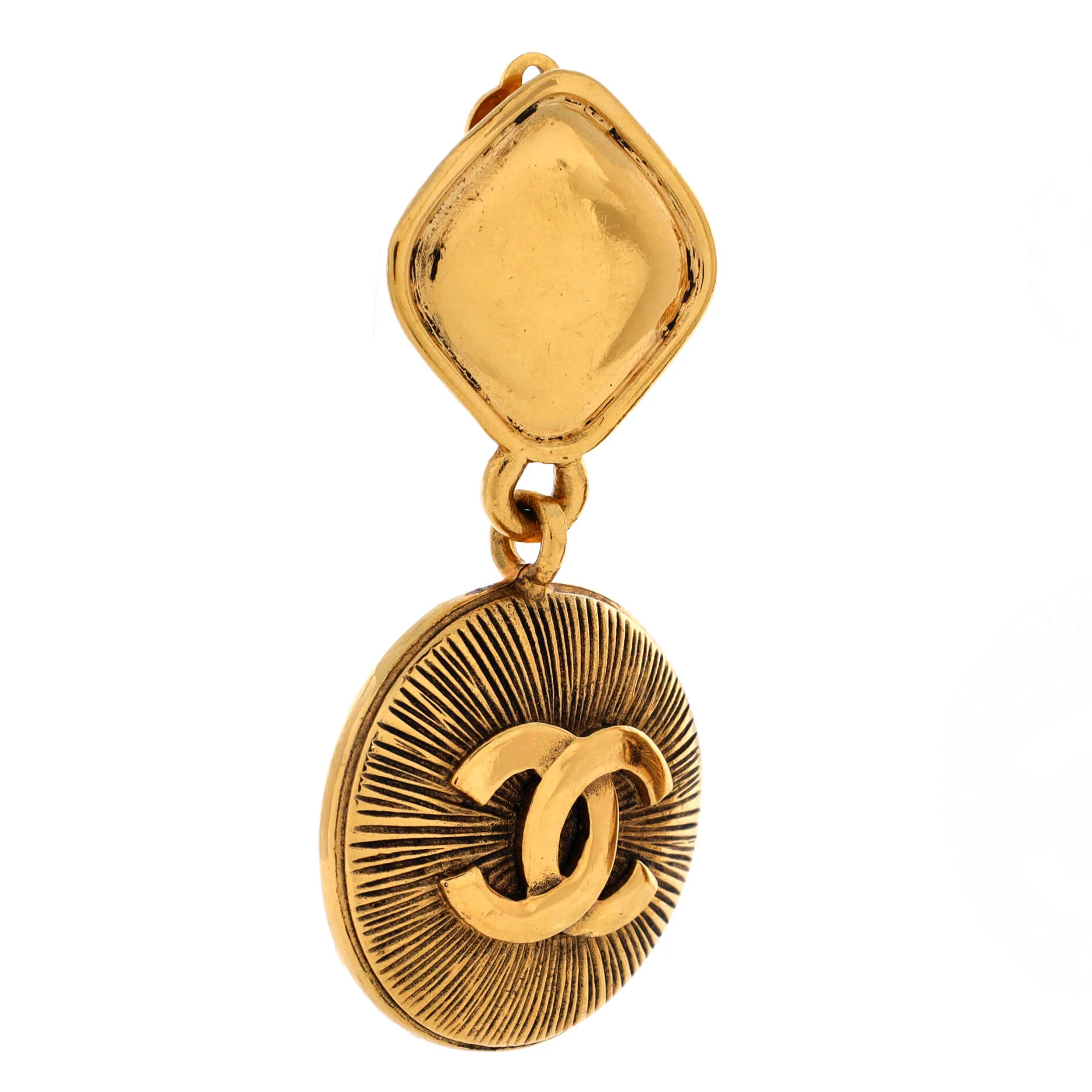 Vintage CC Round Drop Clip-On Earrings Metal Large - Image 2