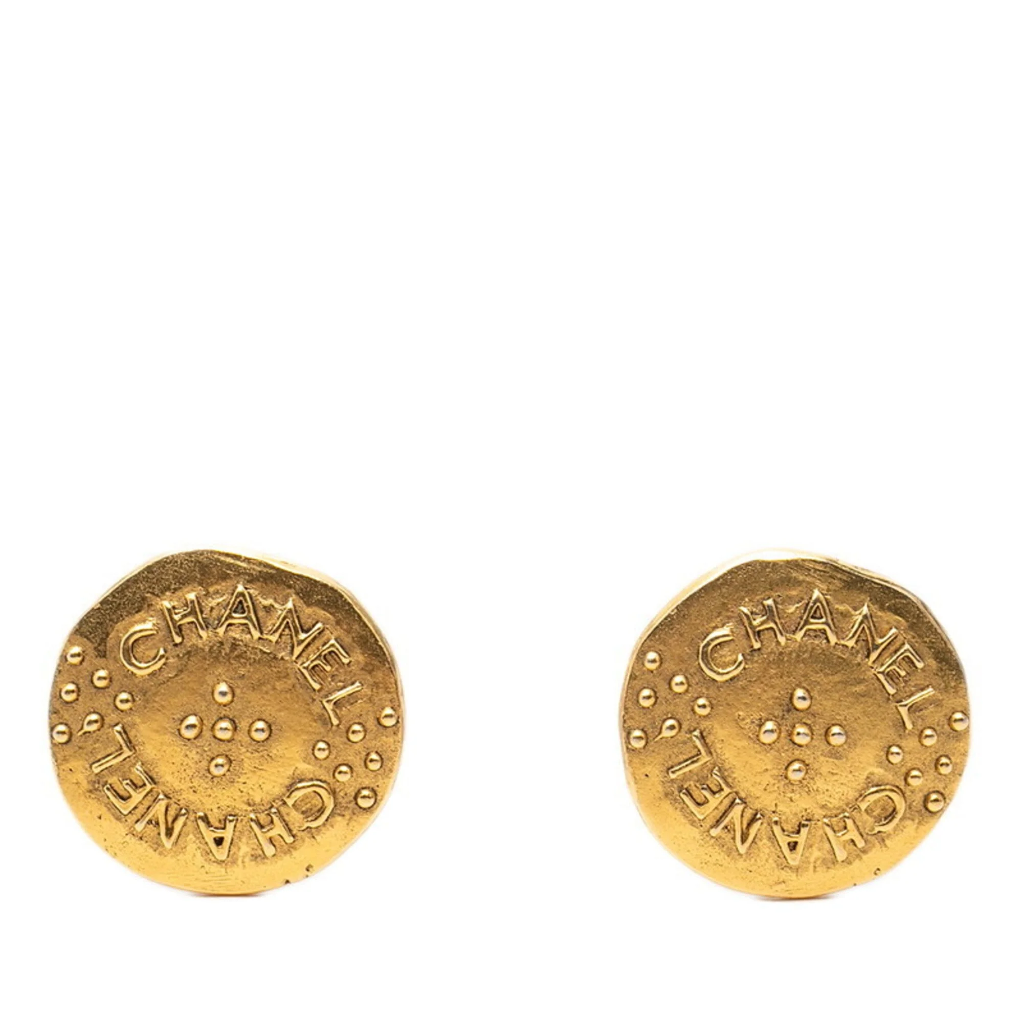 Vintage Earrings Logo Gold-Tone Metal