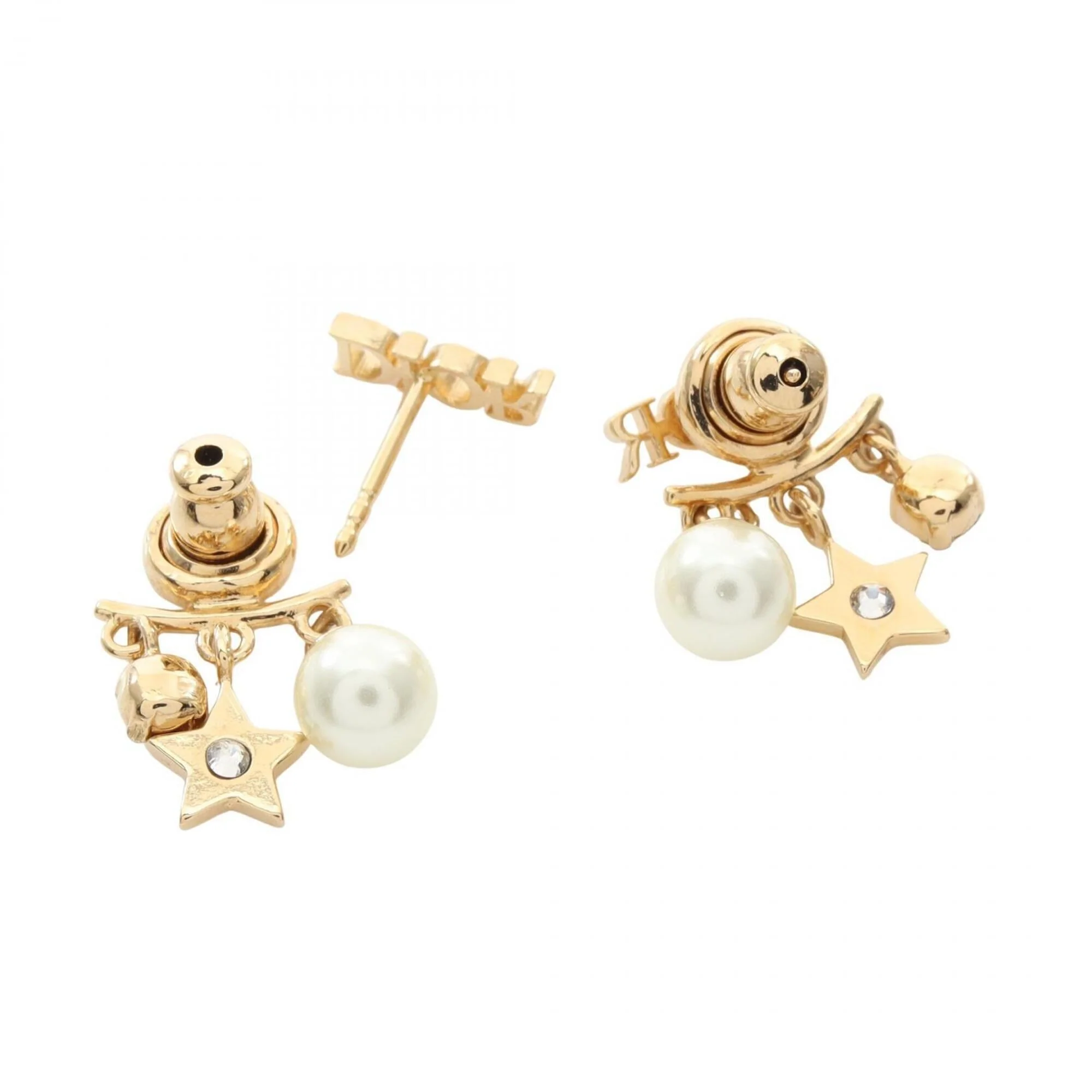 Pearl Earrings Gold and Rhinestone - Image 2