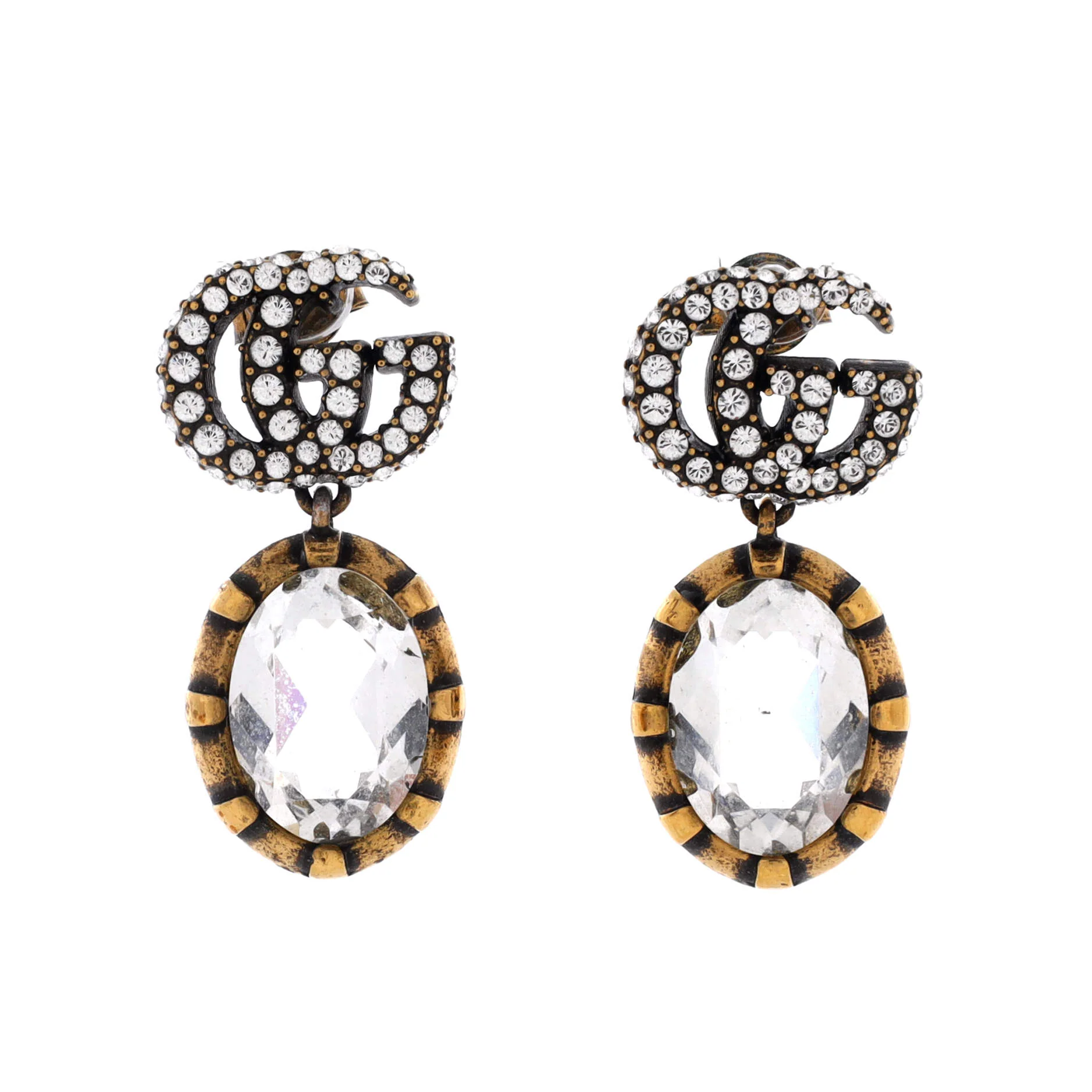 Double G Round Drop Earrings Metal with Crystals