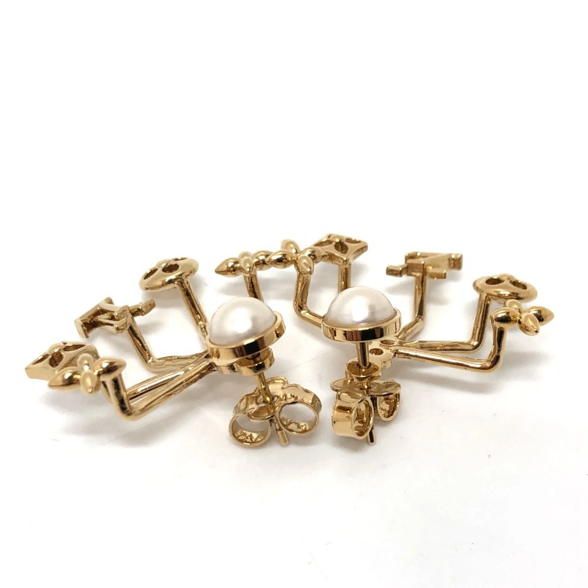 Pearl Clip-On Earrings Brass and Metal - Image 2