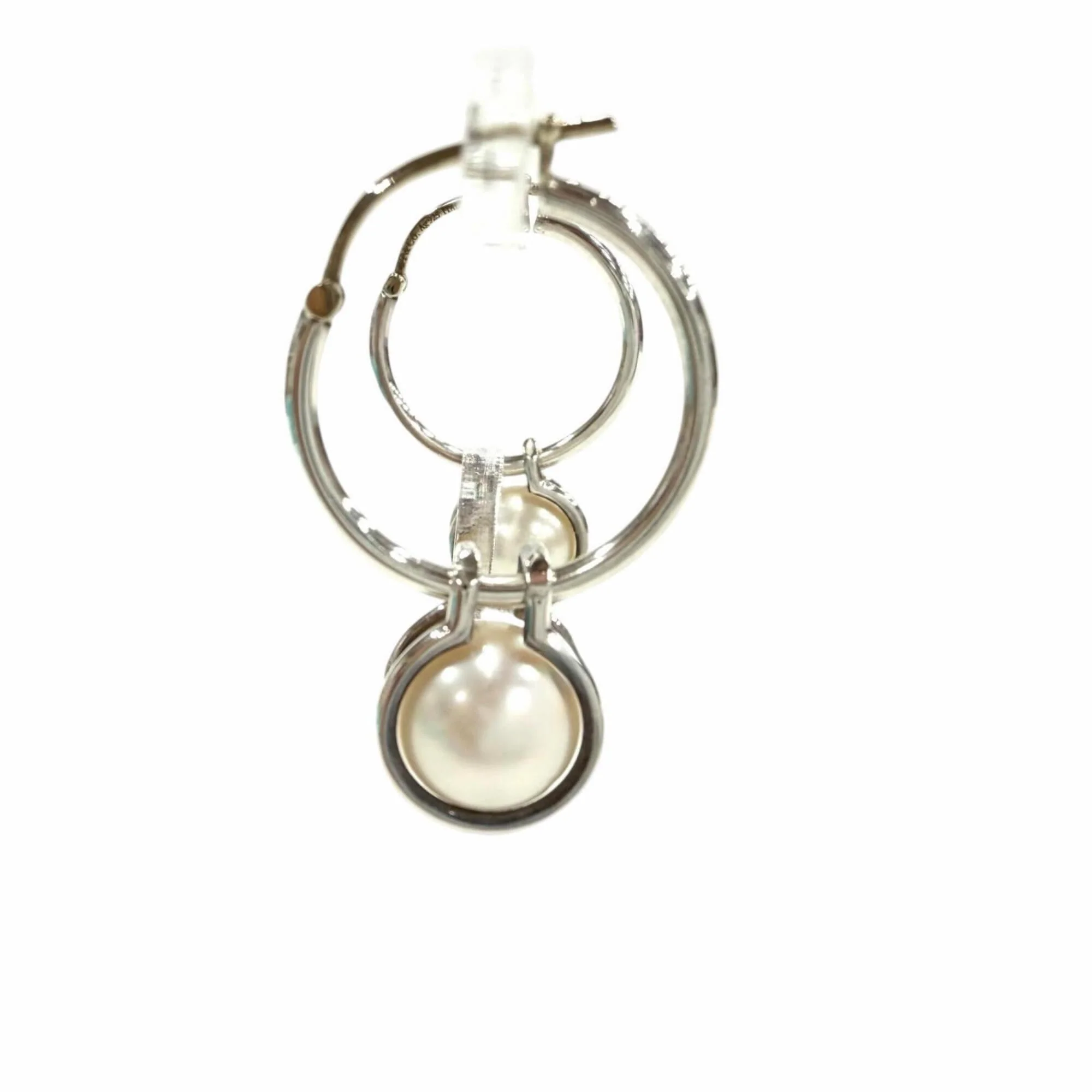 Earrings Pearl Hoop Sterling Silver - Image 4
