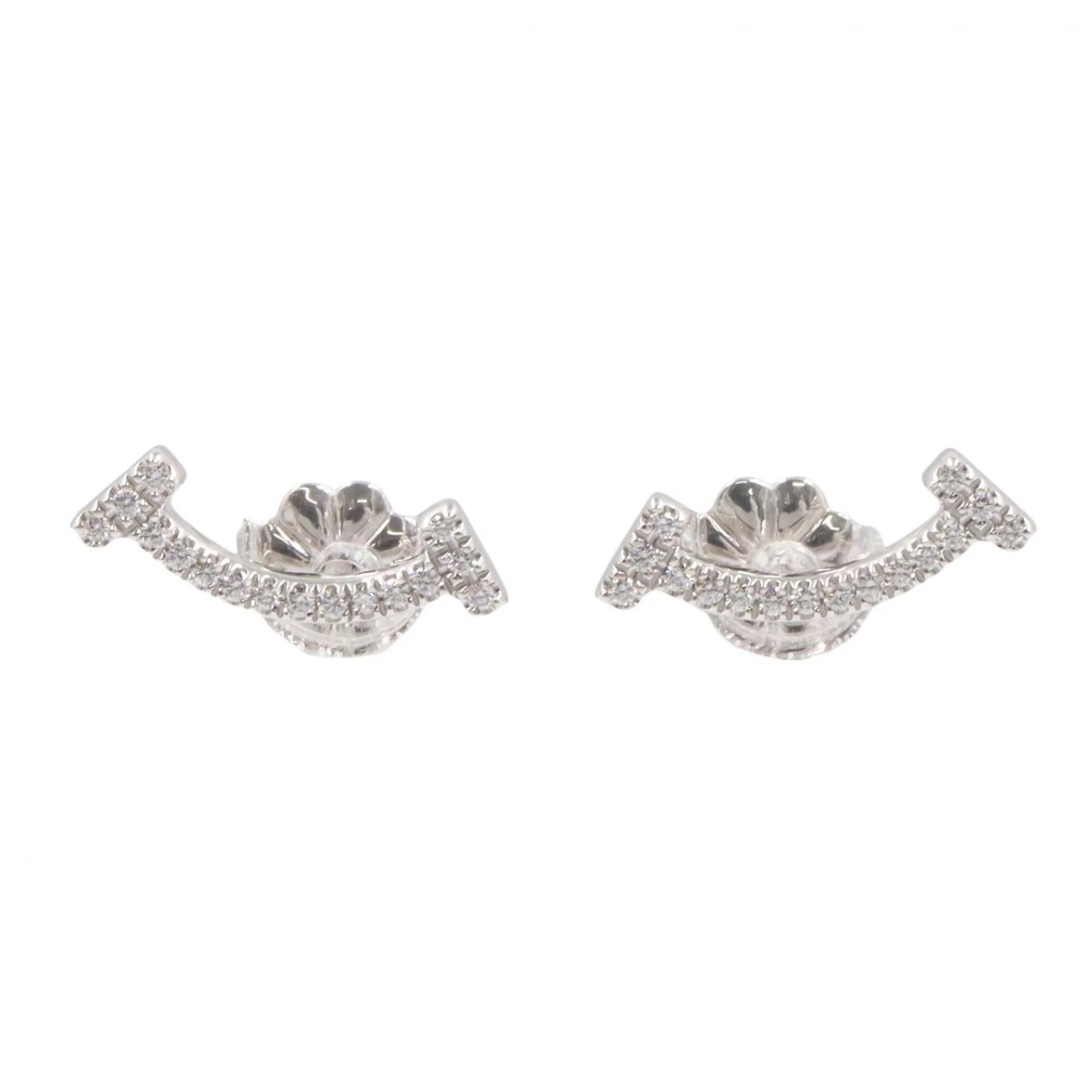 T Smile Mini Pendant Necklace Sterling Silver with 18K White Gold with Diamonds Earrings 18K White Gold