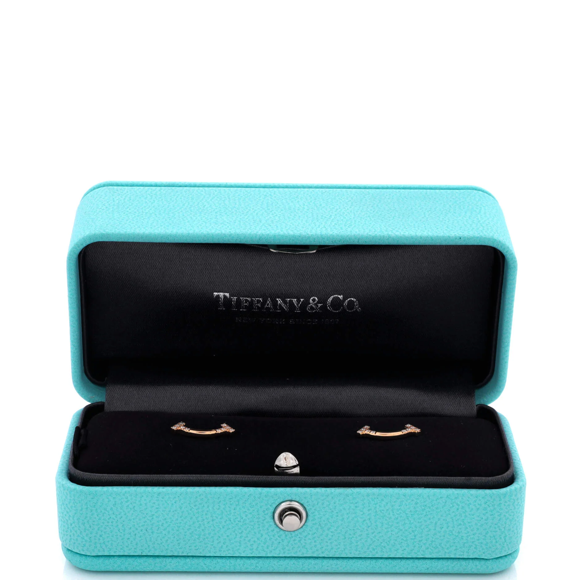 T Smile Stud Earrings 18K Rose Gold and Diamonds - Image 2