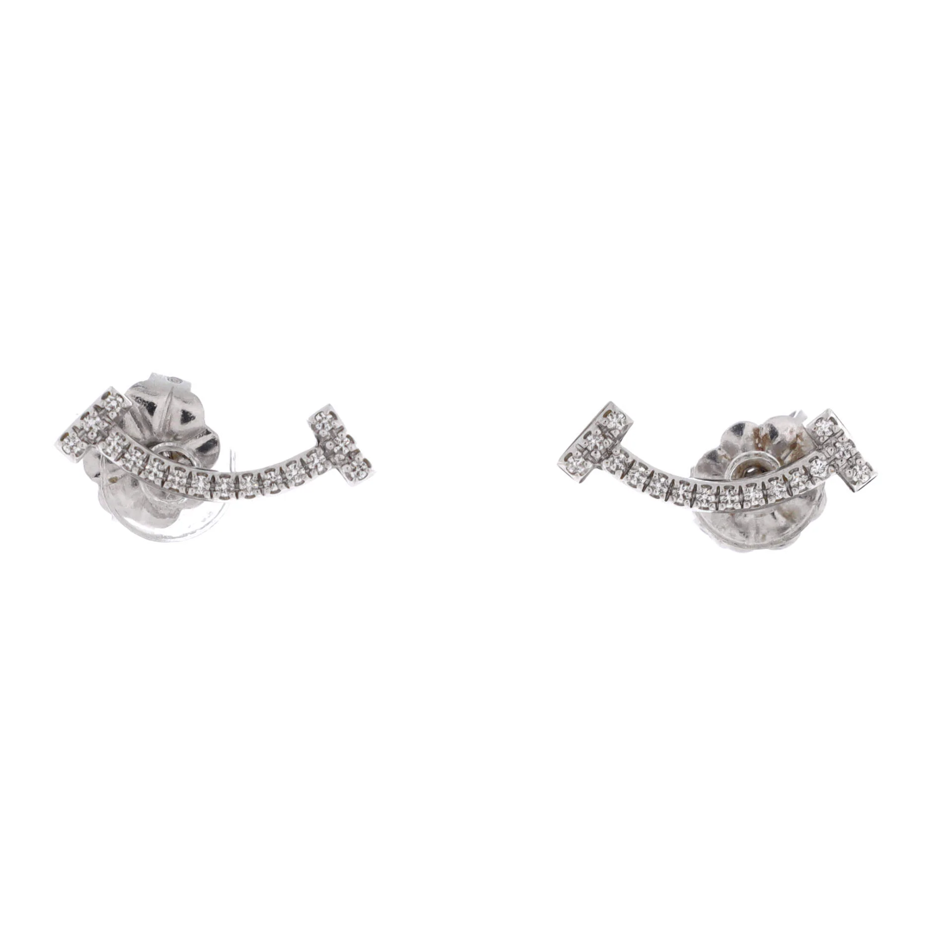 T Smile Stud Earrings 18K White Gold and Diamonds