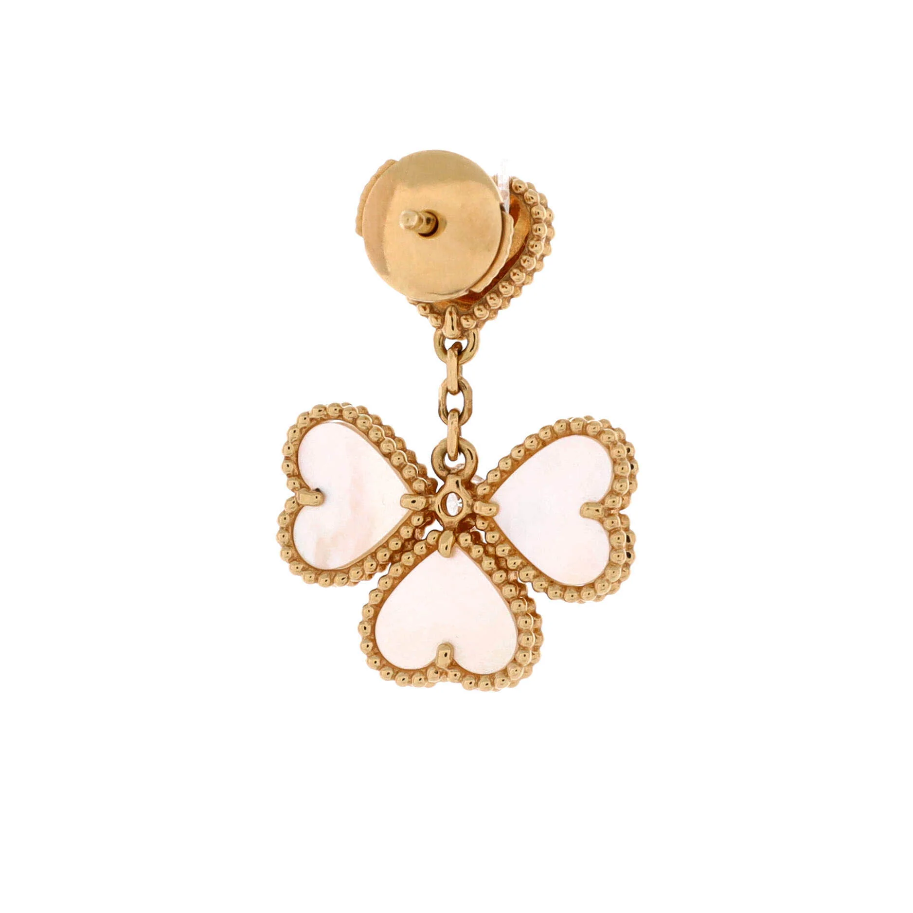 Sweet Alhambra Effeuillage Heart Earrings 18K Yellow Gold with Mother of Pearl and Diamonds - Image 4