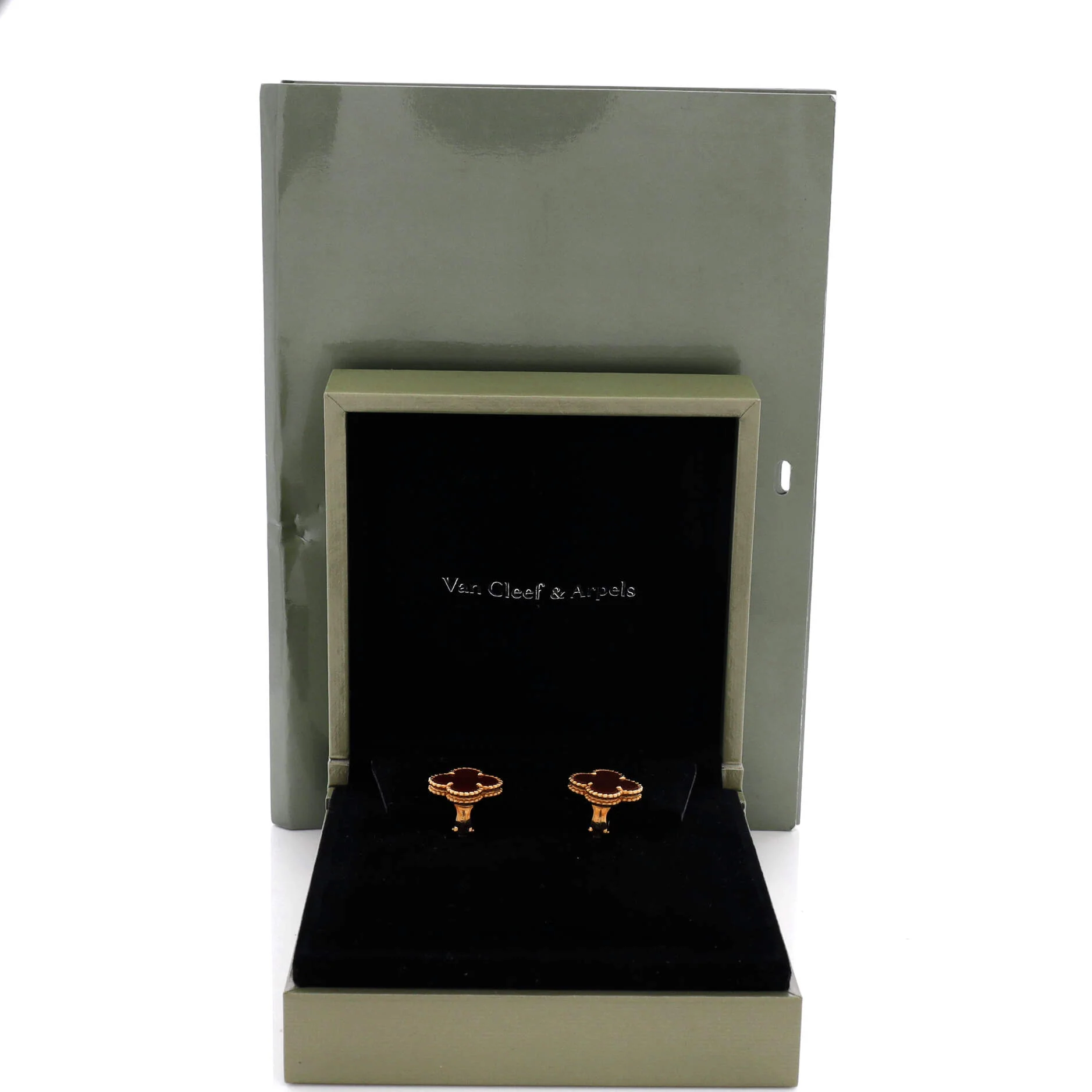 Vintage Alhambra Earrings 18K Yellow Gold and Carnelian - Image 2