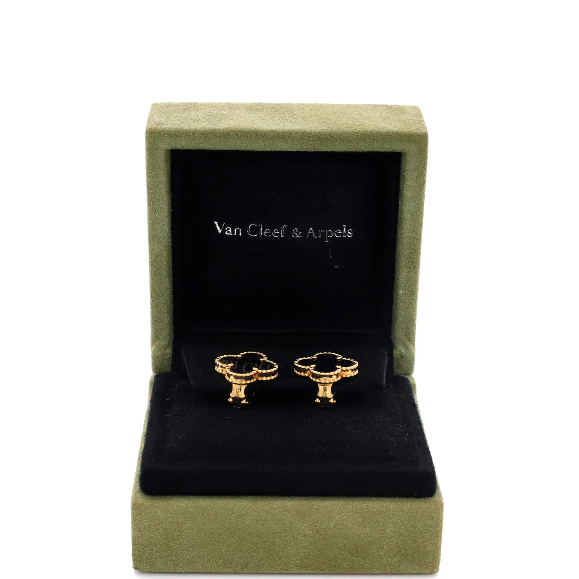 Vintage Alhambra Earrings 18K Yellow Gold and Onyx - Image 2