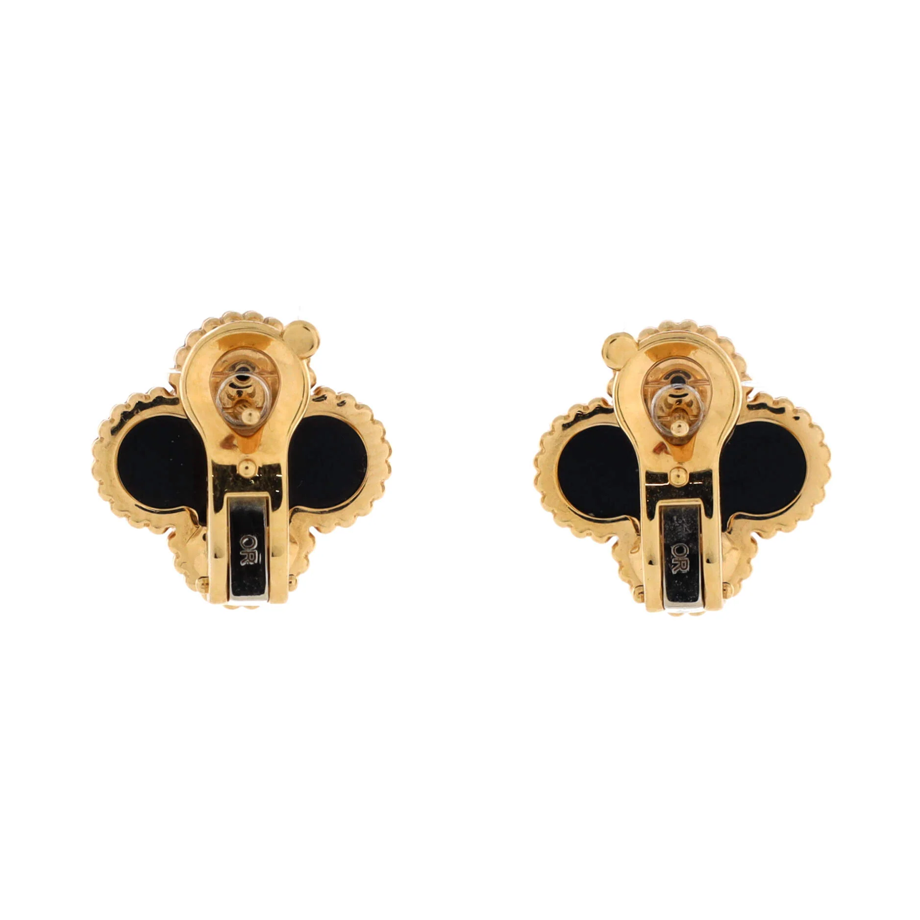 Vintage Alhambra Earrings 18K Yellow Gold and Onyx - Image 3