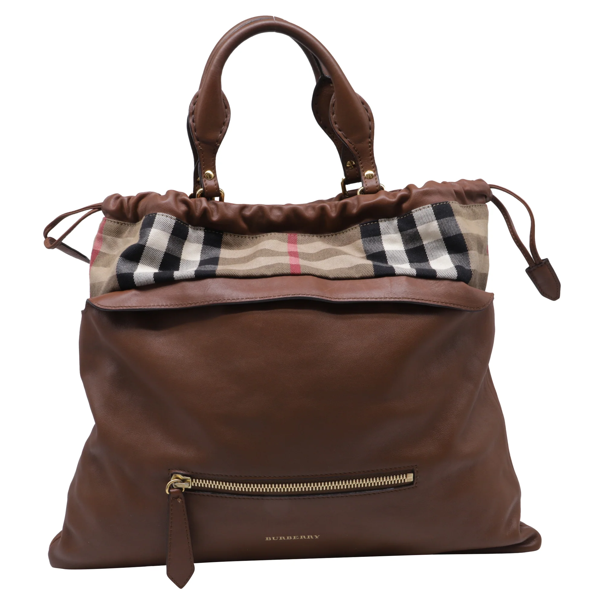 Big Crush Tote Leather and House Check Canvas Large
