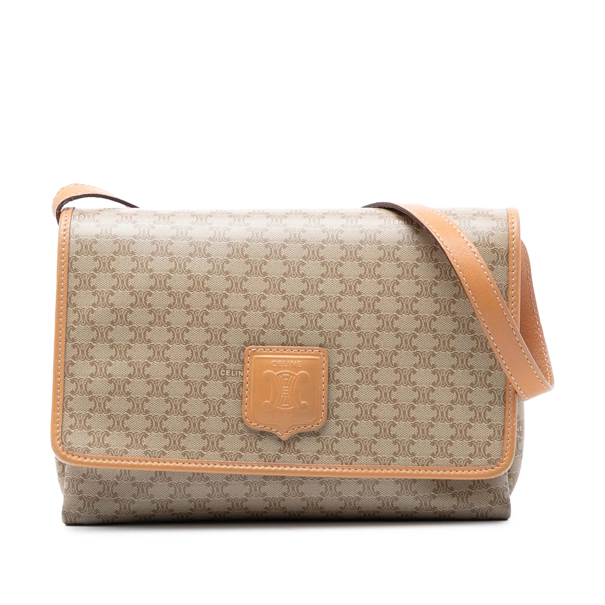 Vintage Saddle Flap Shoulder Bag Macadam Coated Canvas Small