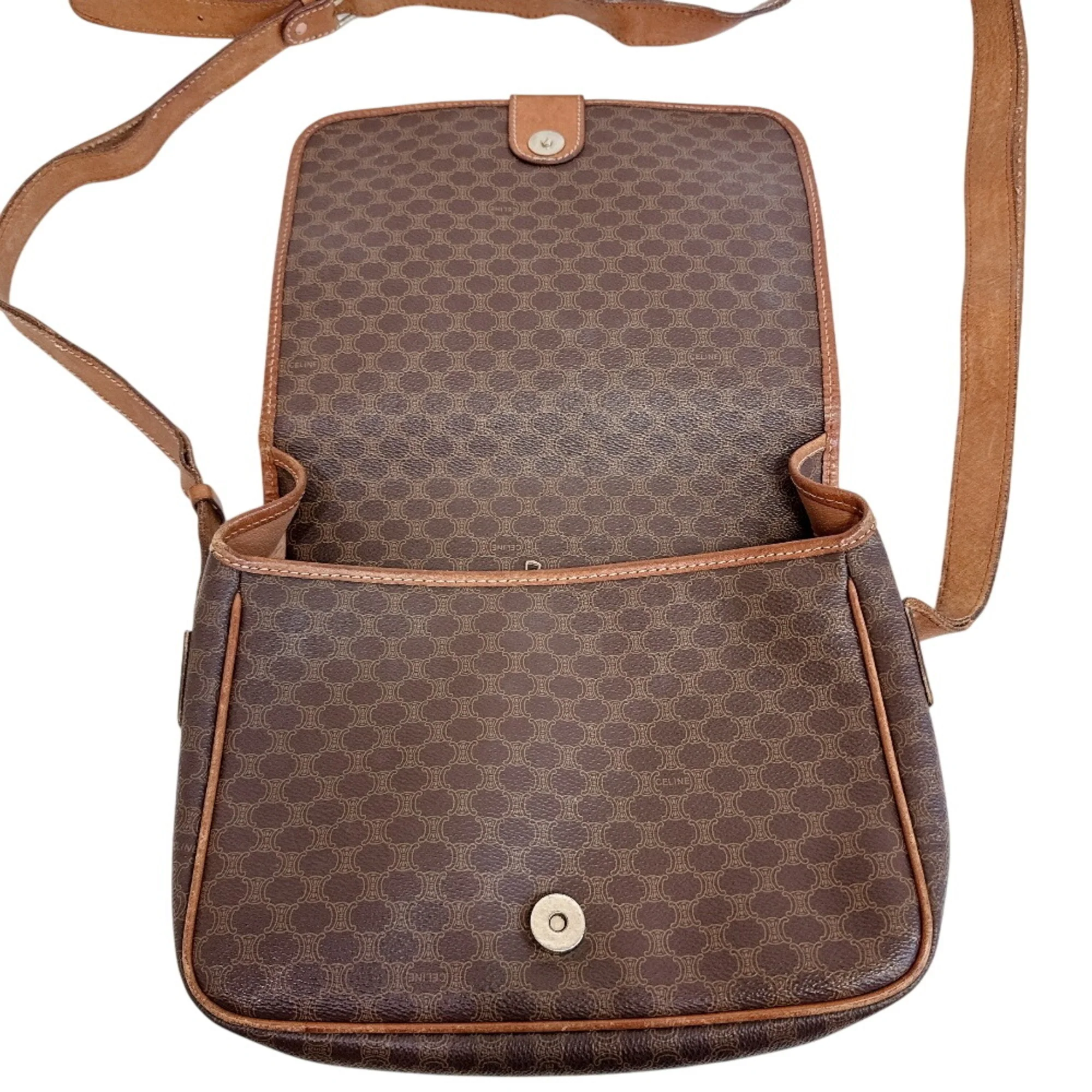 Vintage Saddle Flap Shoulder Bag Macadam Coated Canvas Small - Image 6