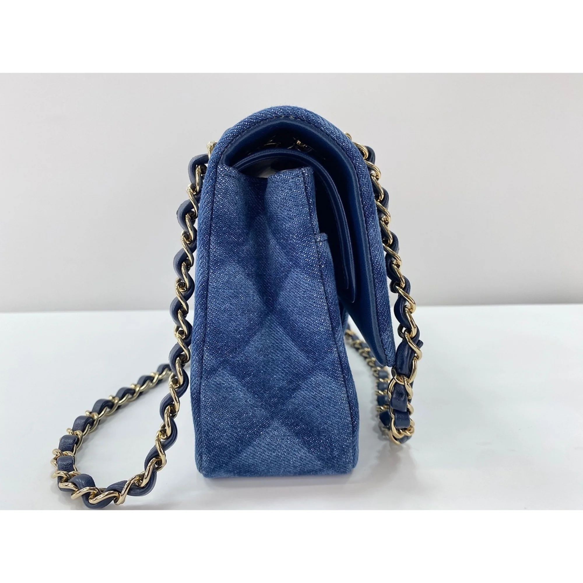 Classic Double Flap Bag 3D Quilt Printed Denim Medium - Image 5