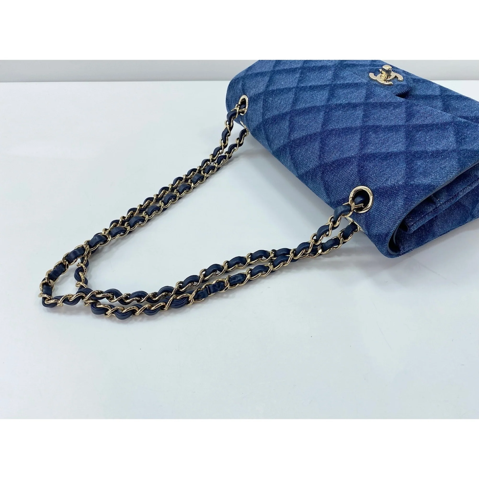 Classic Double Flap Bag 3D Quilt Printed Denim Medium - Image 9