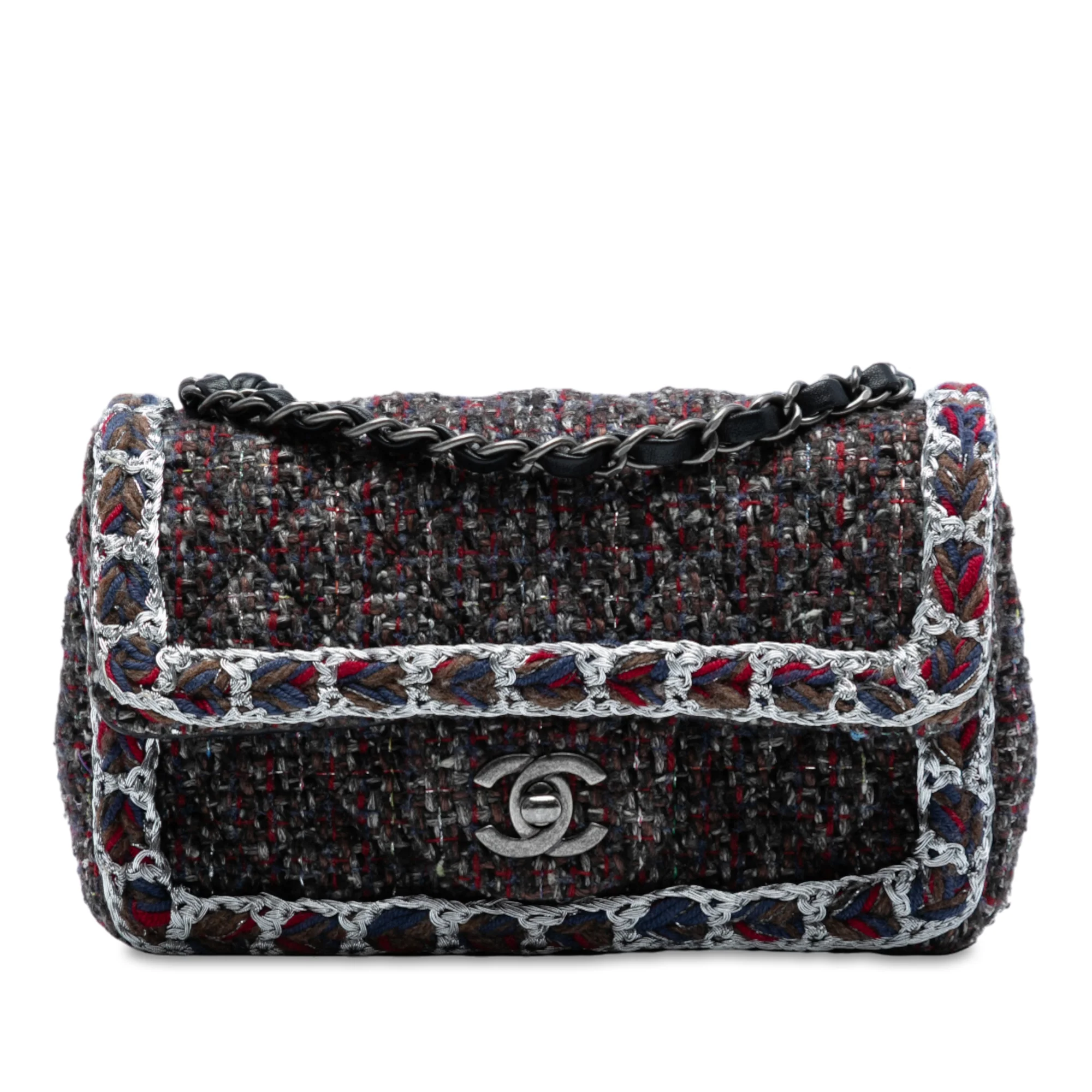 Classic Single Flap Bag Braided Quilted Tweed Mini