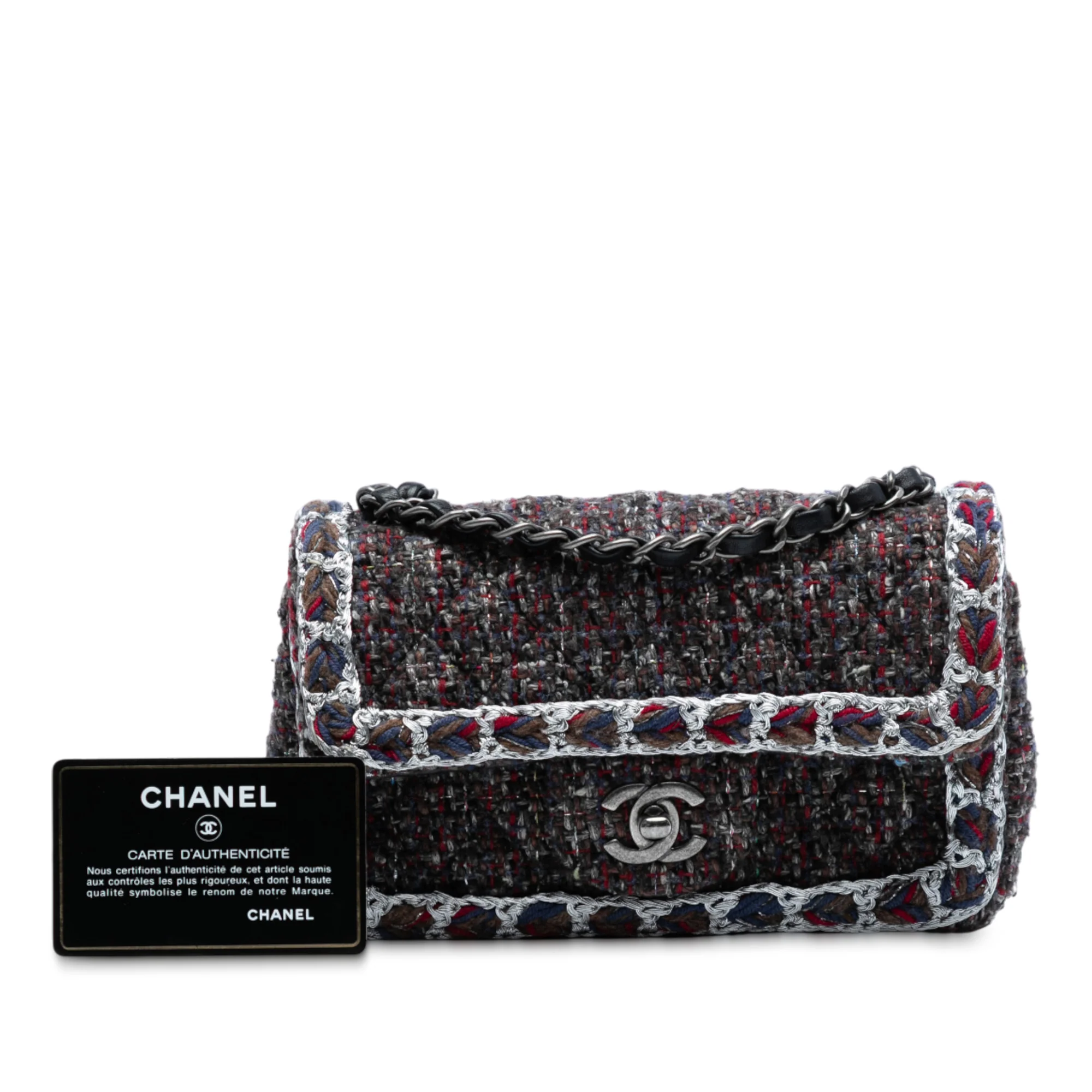 Classic Single Flap Bag Braided Quilted Tweed Mini - Image 8
