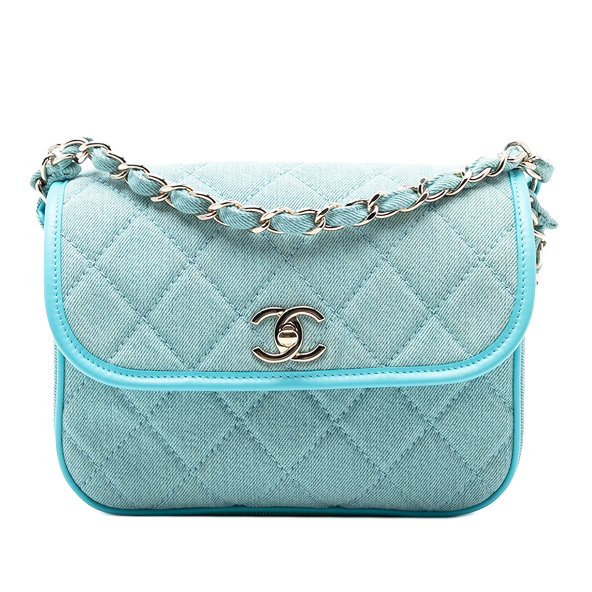 Flap Messenger Bag Quilted Denim Small