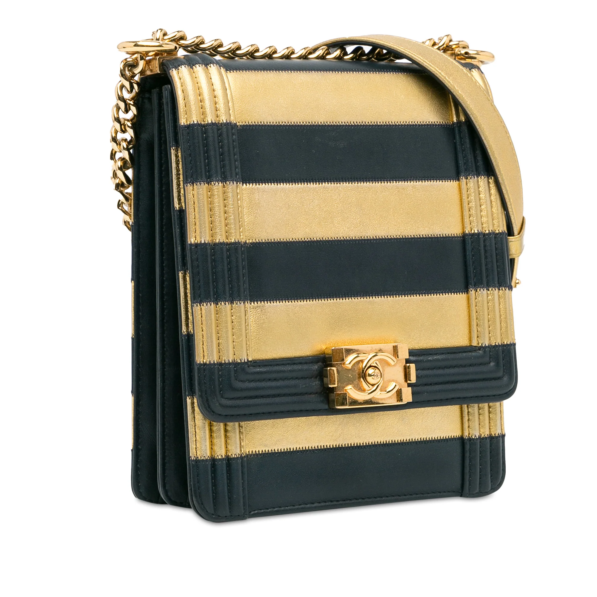 Paris-New York North South Boy Flap Bag Striped Lambskin Small - Image 2