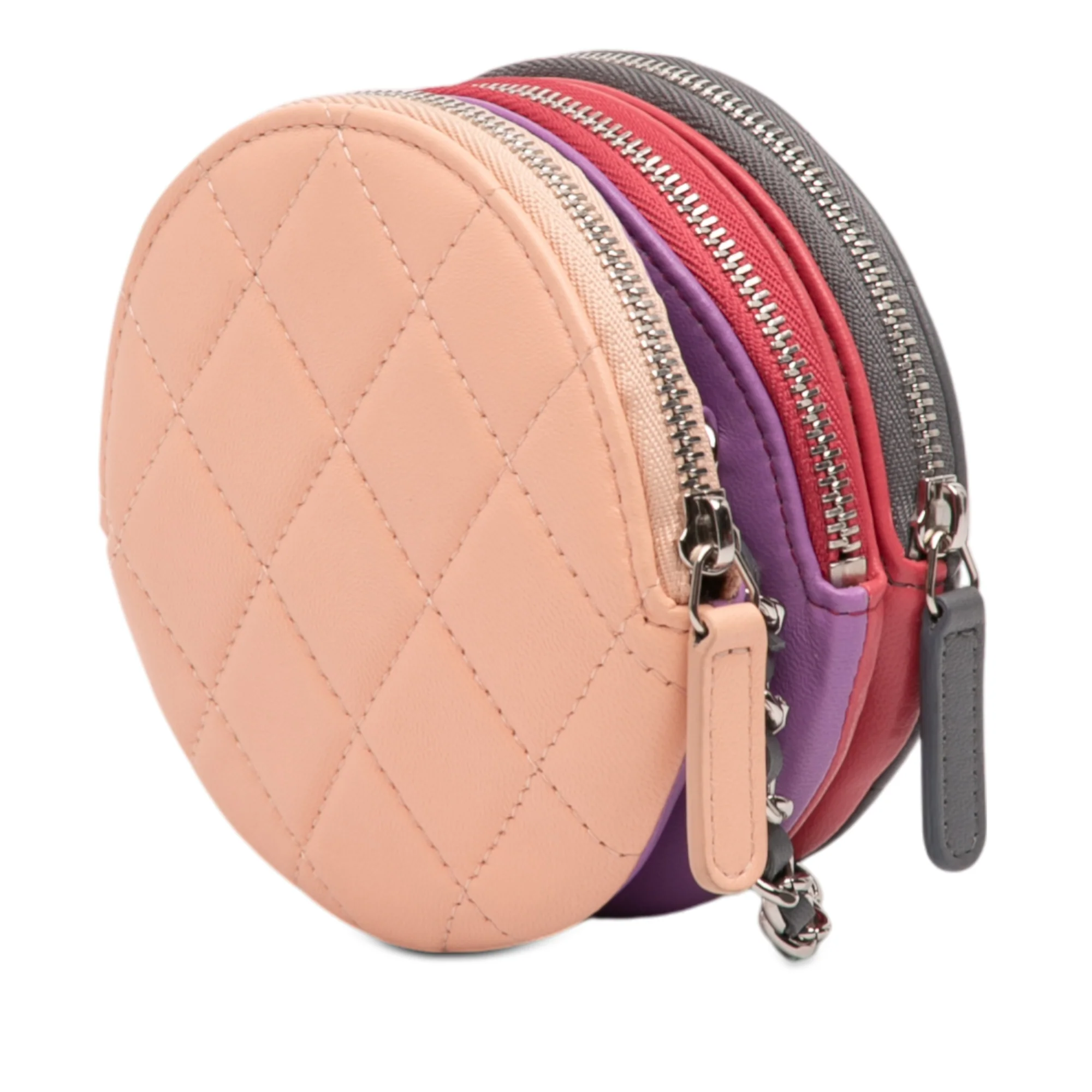 Round Compartment Clutch with Chain Quilted Lambskin - Image 2