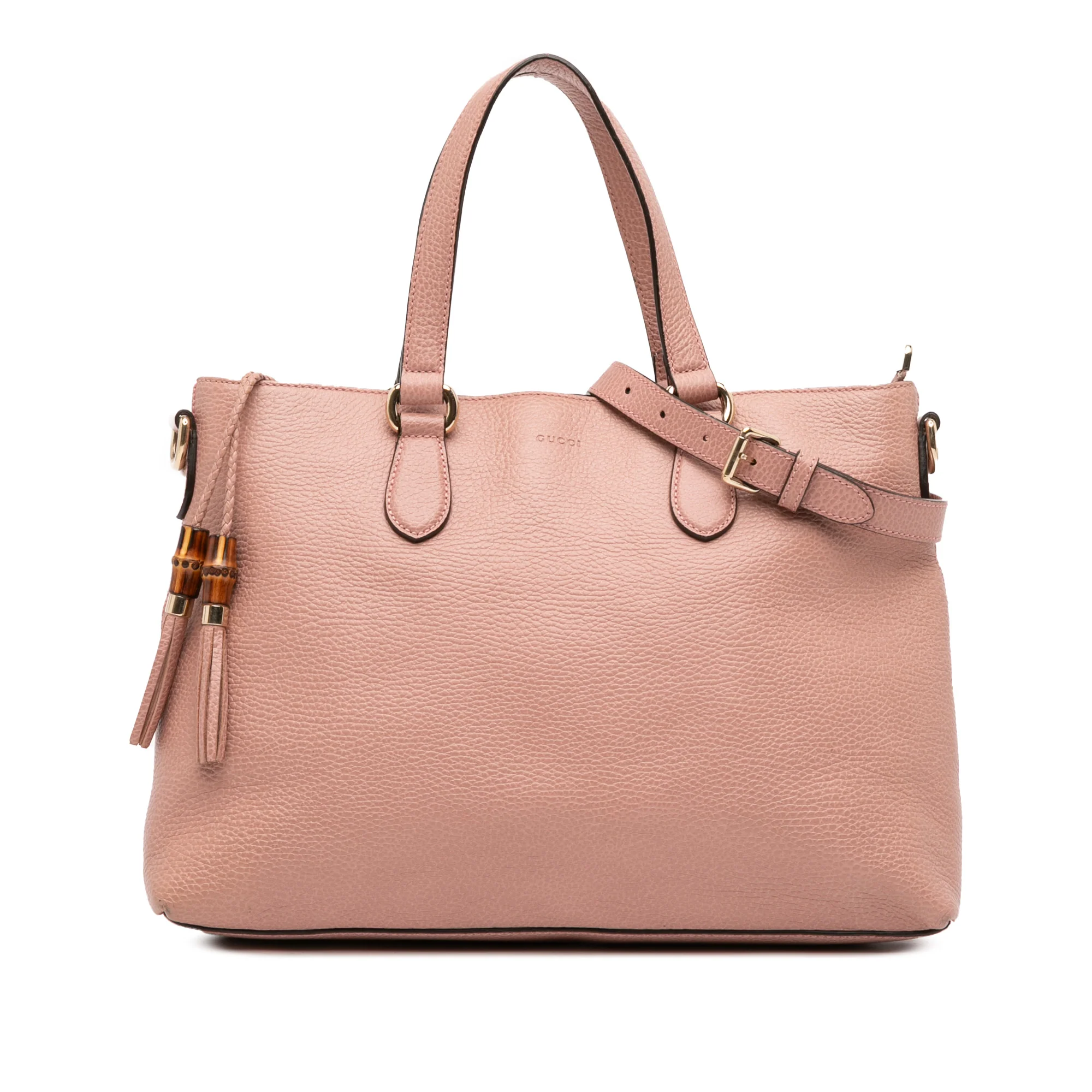 Bamboo Tassel Convertible Zip Tote Leather Medium