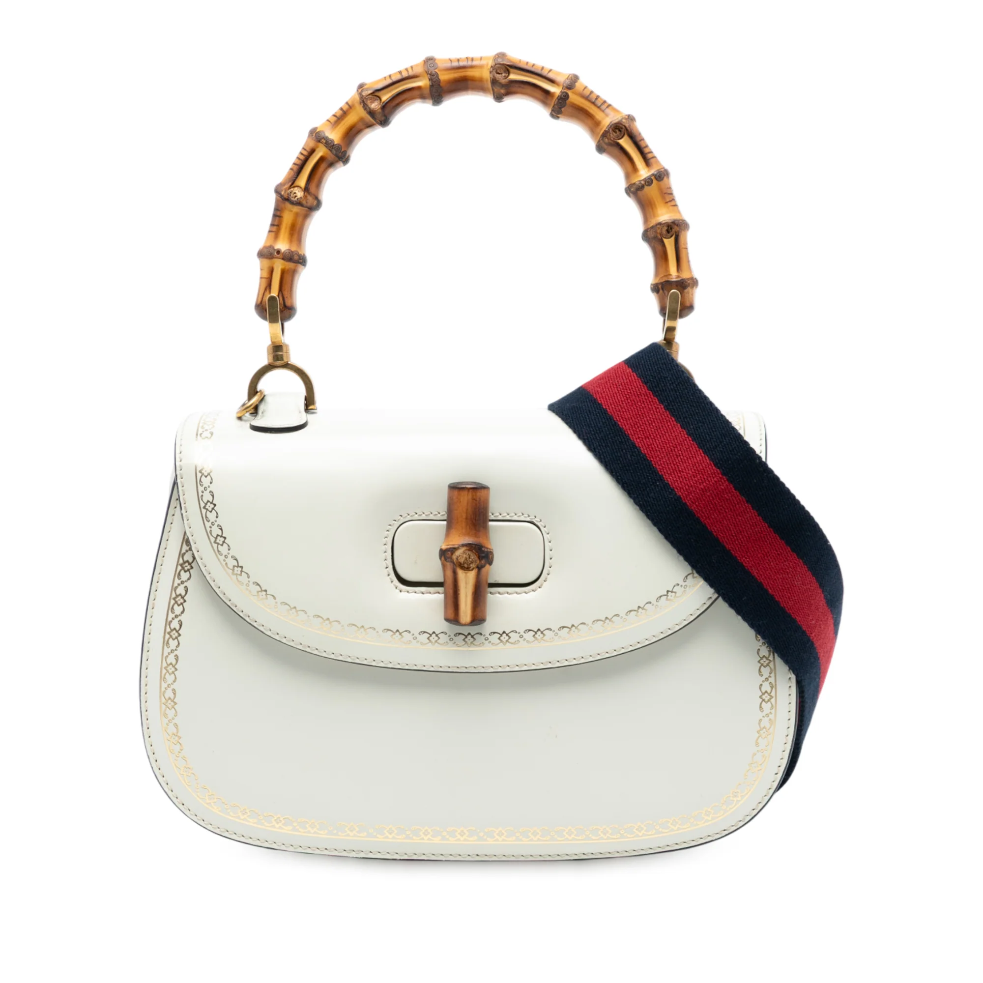 Bamboo Web Top Handle Bag Printed Leather Medium