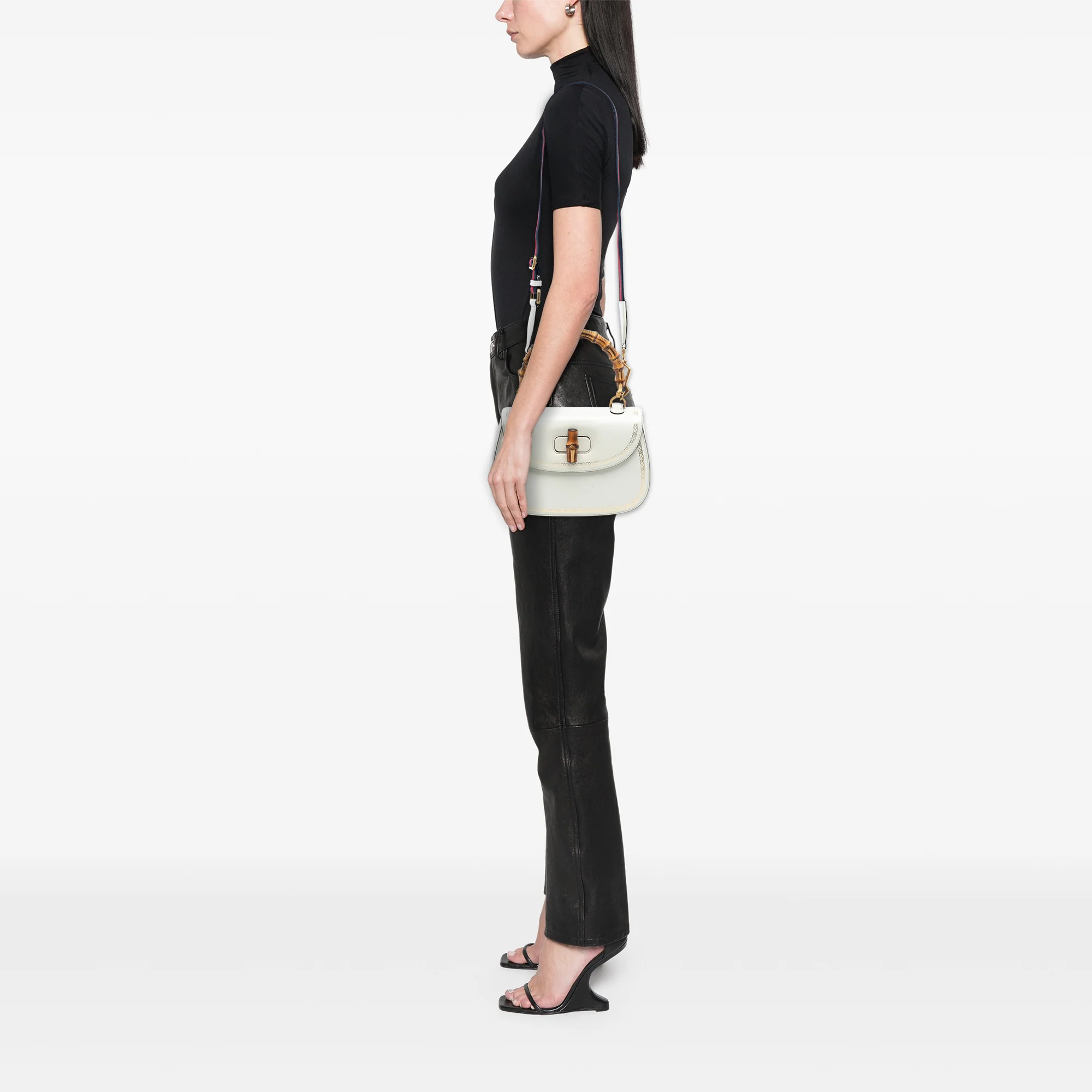 Bamboo Web Top Handle Bag Printed Leather Medium - Image 7