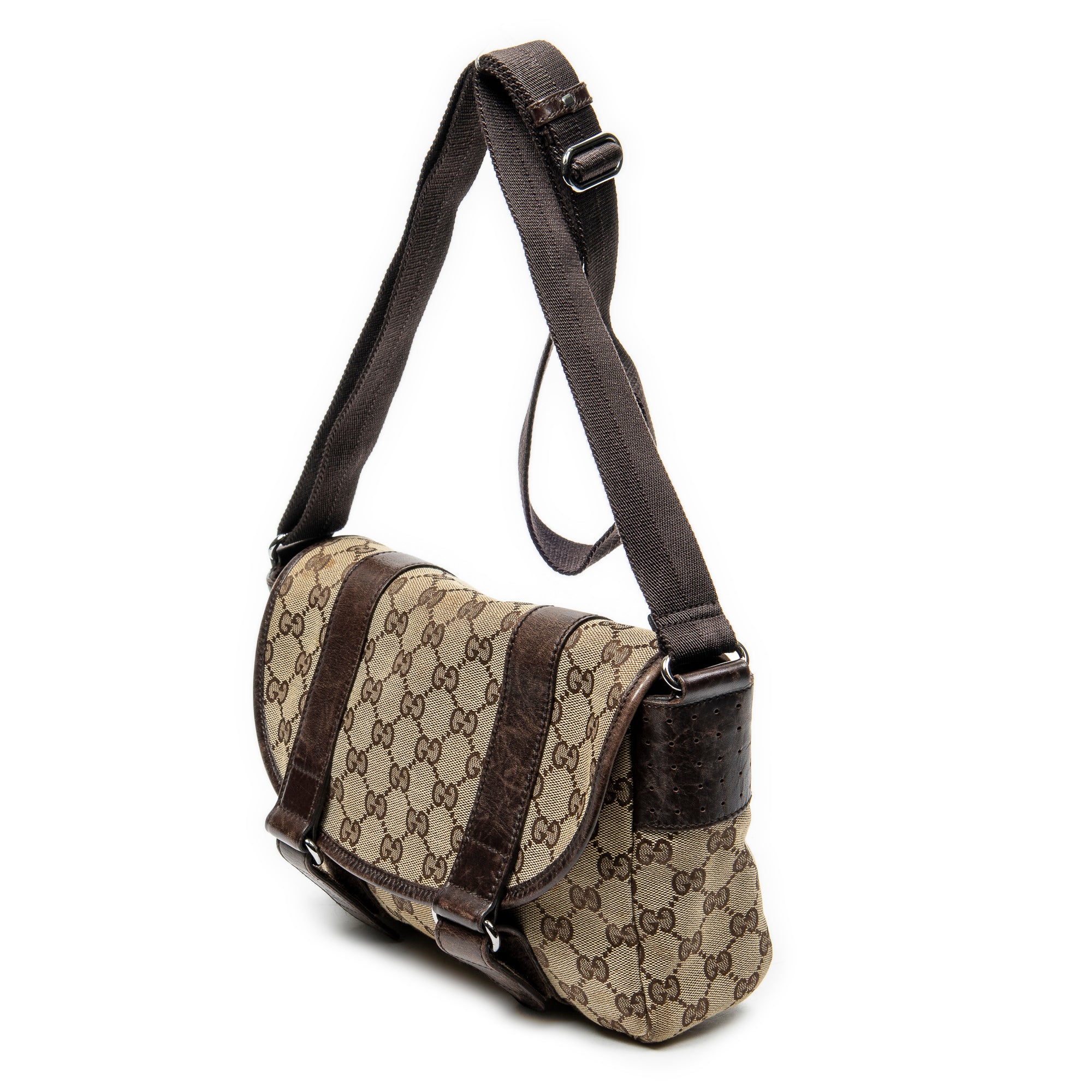 Double Belt Flap Messenger GG Canvas with Perforated Leather Small - Image 2