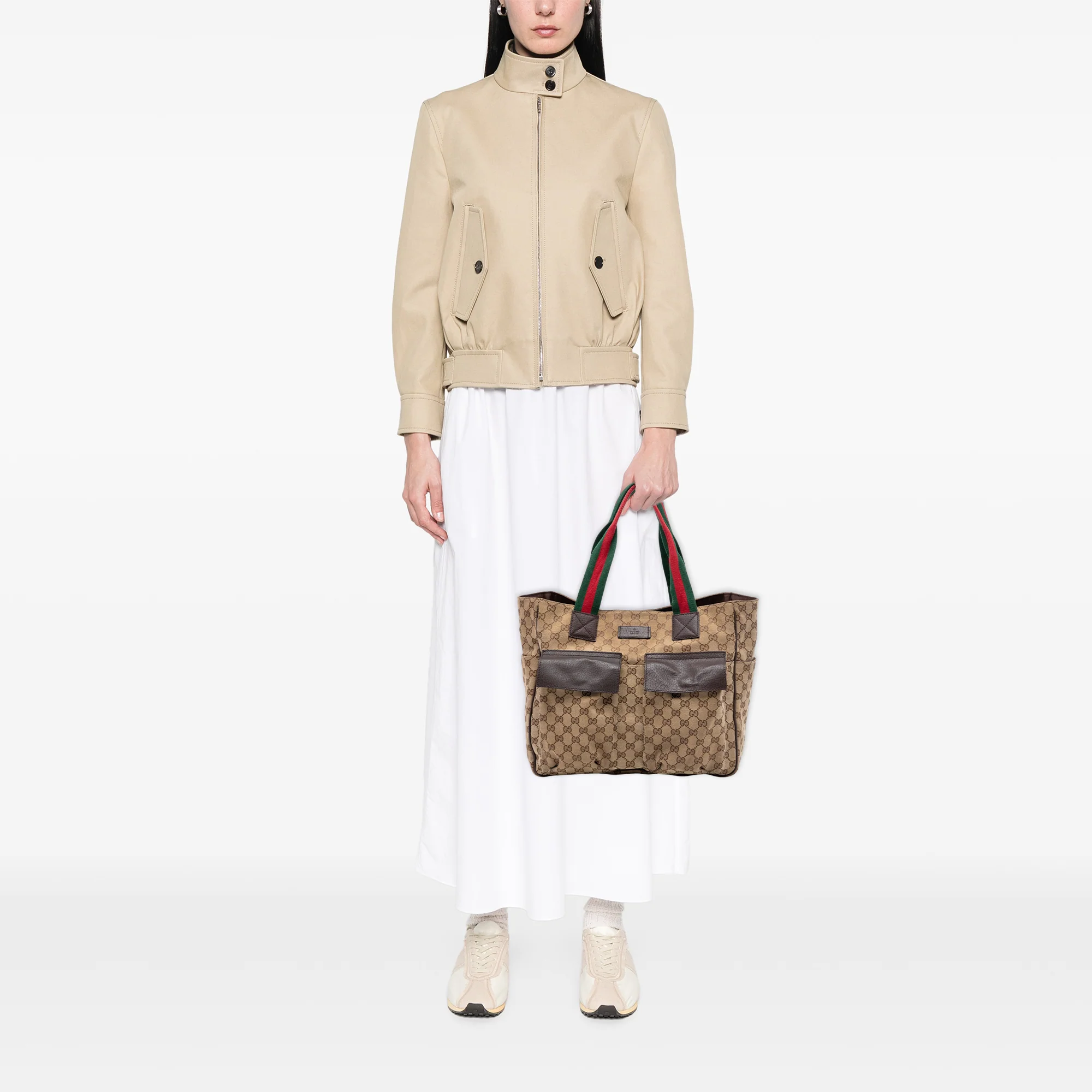 Double Pocket Web Handle Tote GG Canvas Medium - Image 7
