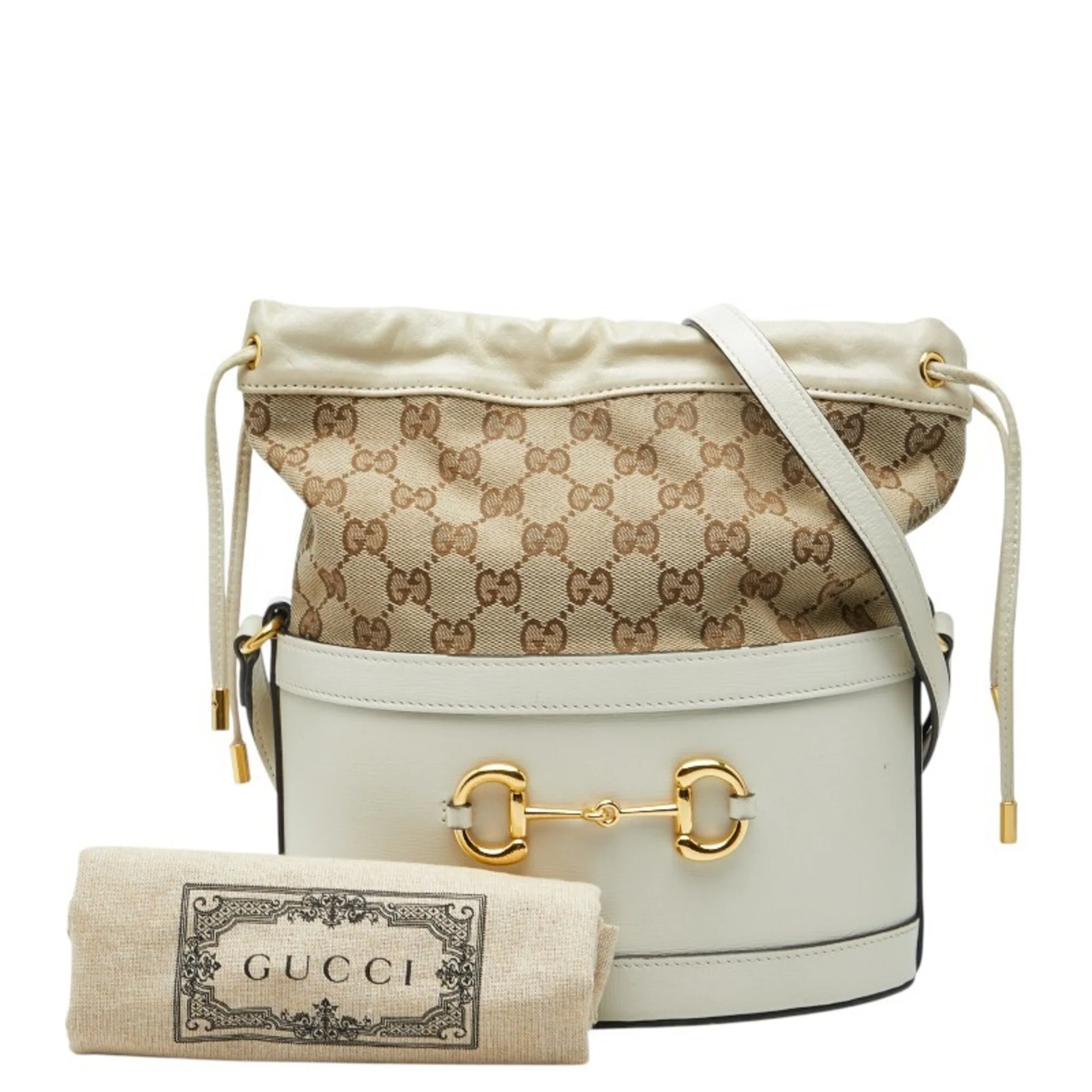 Horsebit 1955 Bucket Crossbody Bag Leather and GG Canvas Small - Image 7