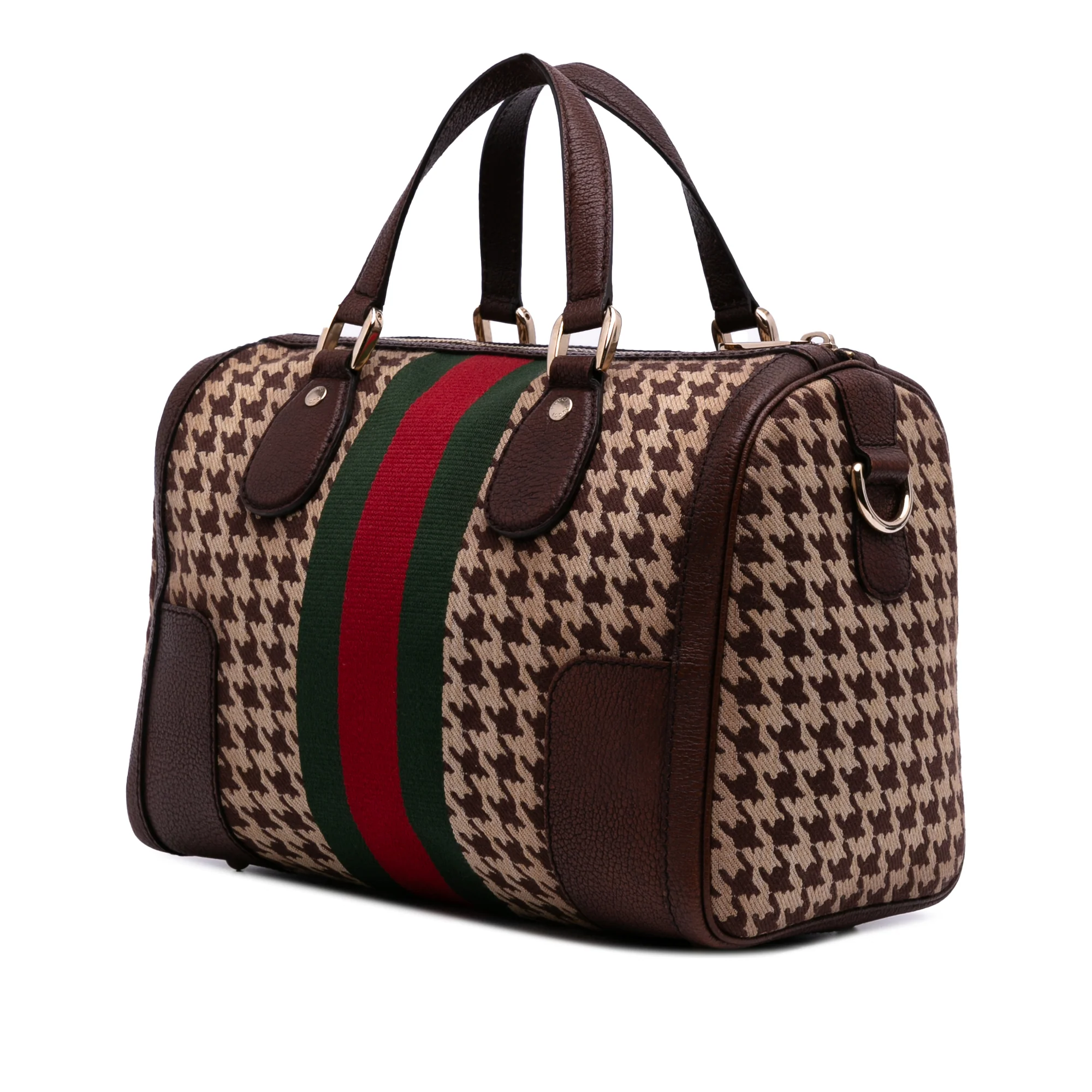 Seventies Web Tote Houndstooth Canvas and Leather Large - Image 2