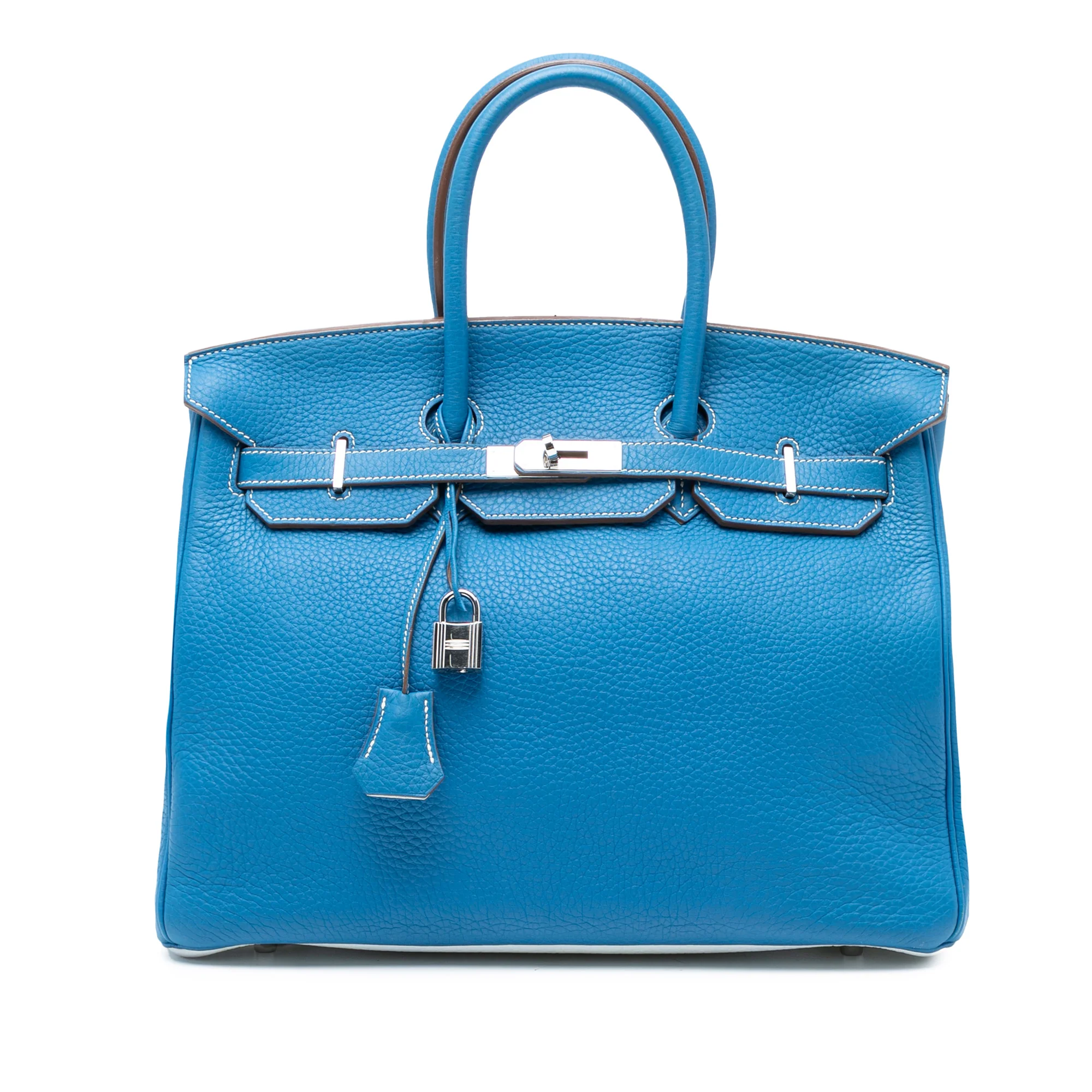 Birkin Handbag Blue Clemence with Palladium Hardware 35