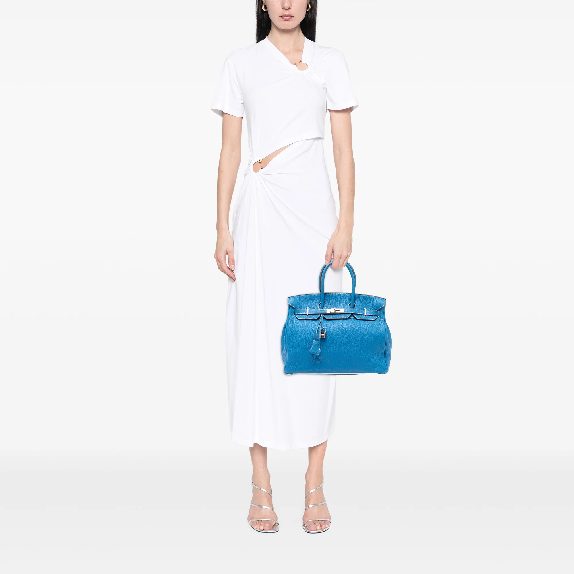 Birkin Handbag Blue Clemence with Palladium Hardware 35 - Image 7