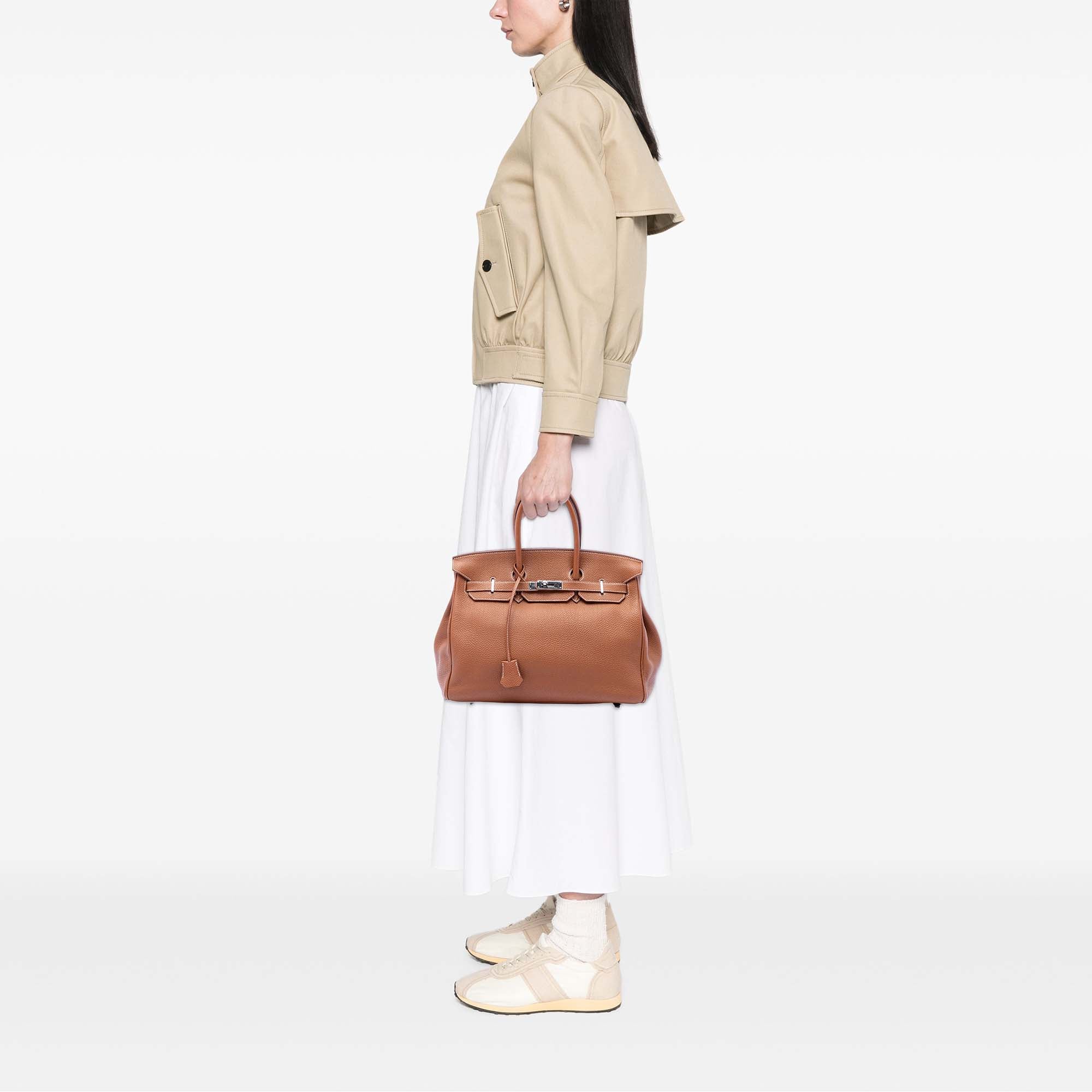 Birkin Handbag Brown Togo with Palladium Hardware 35 - Image 6