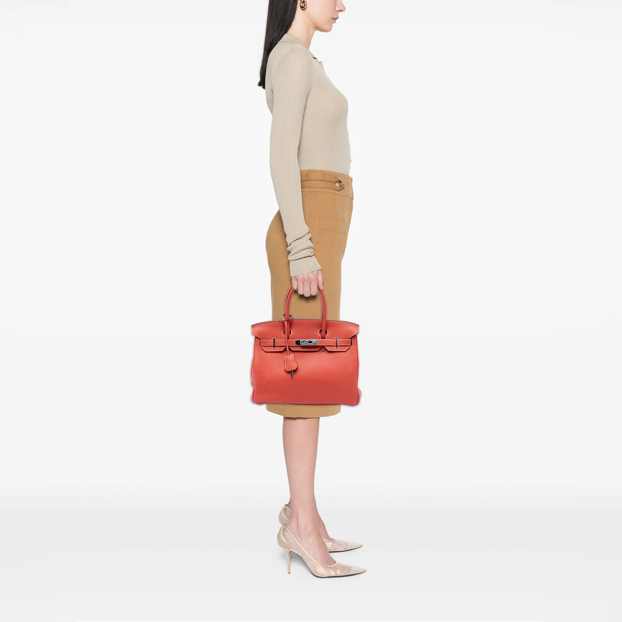 Birkin Handbag Red Togo with Palladium Hardware 30 - Image 7