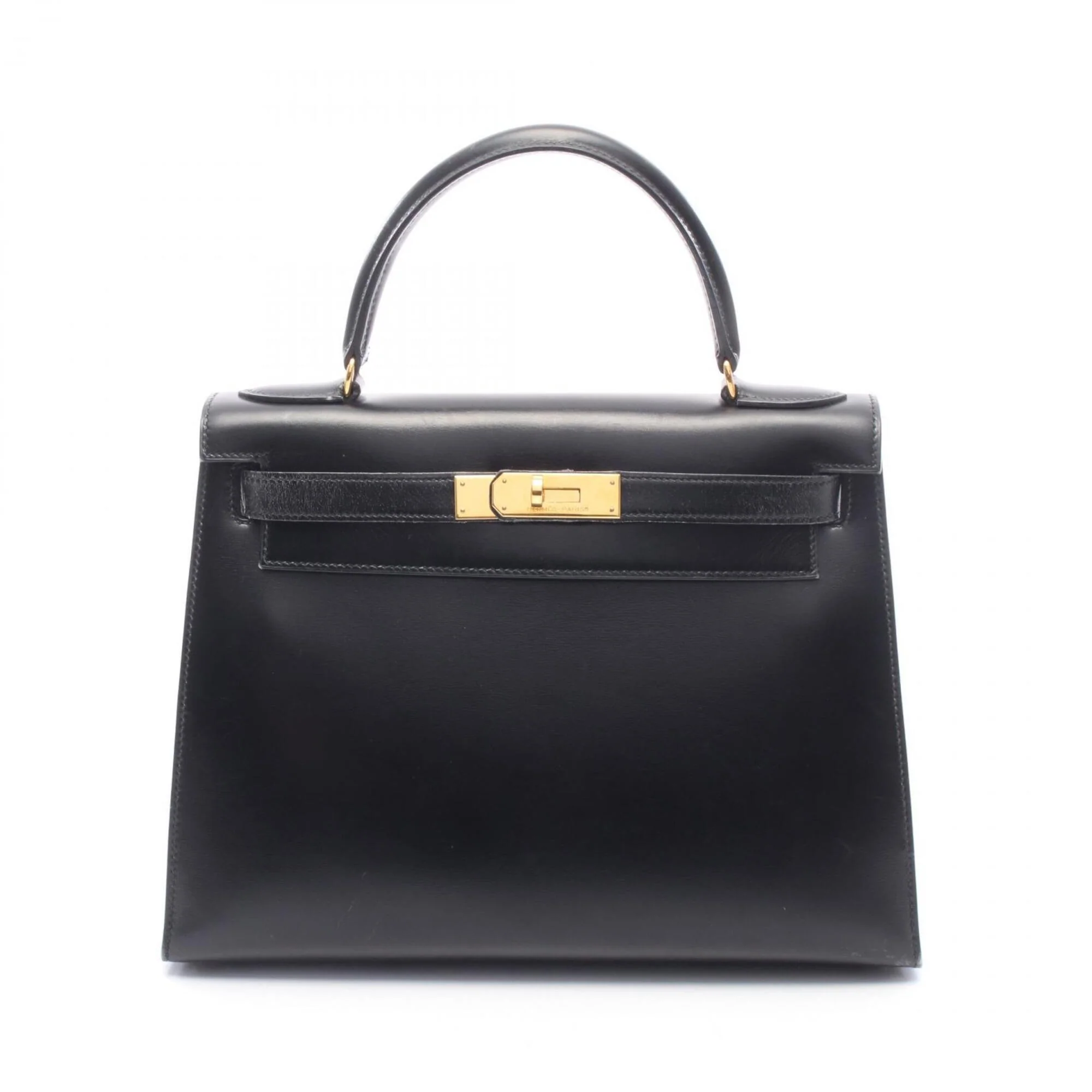 Kelly Handbag Black Box Calf with Gold Hardware 28