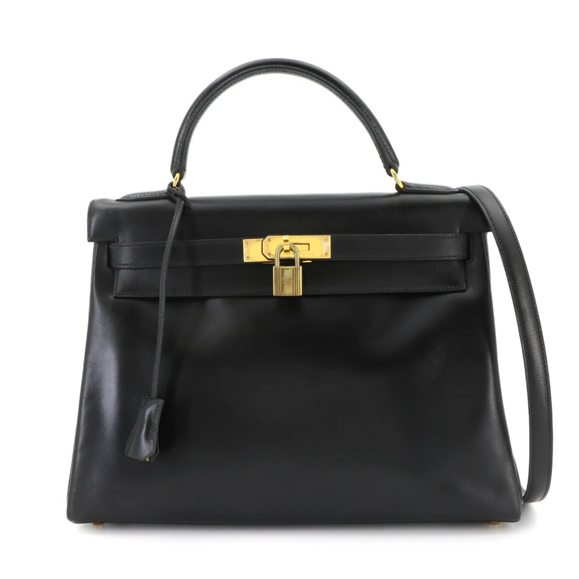 Kelly Handbag Black Box Calf with Gold Hardware 32
