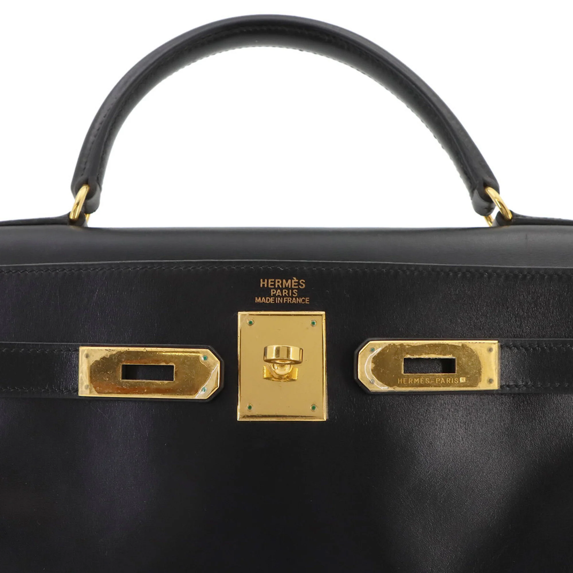 Kelly Handbag Black Box Calf with Gold Hardware 32 - Image 7