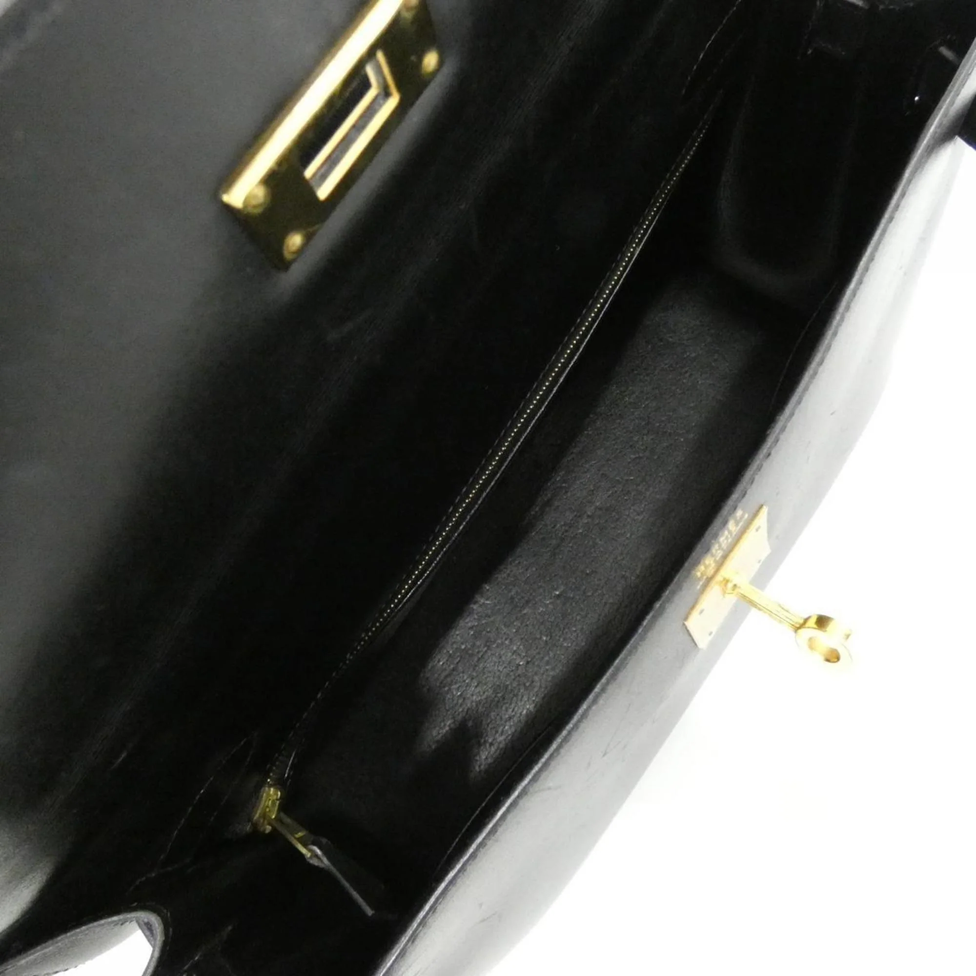 Kelly Handbag Black Box Calf with Gold Hardware 32 - Image 9