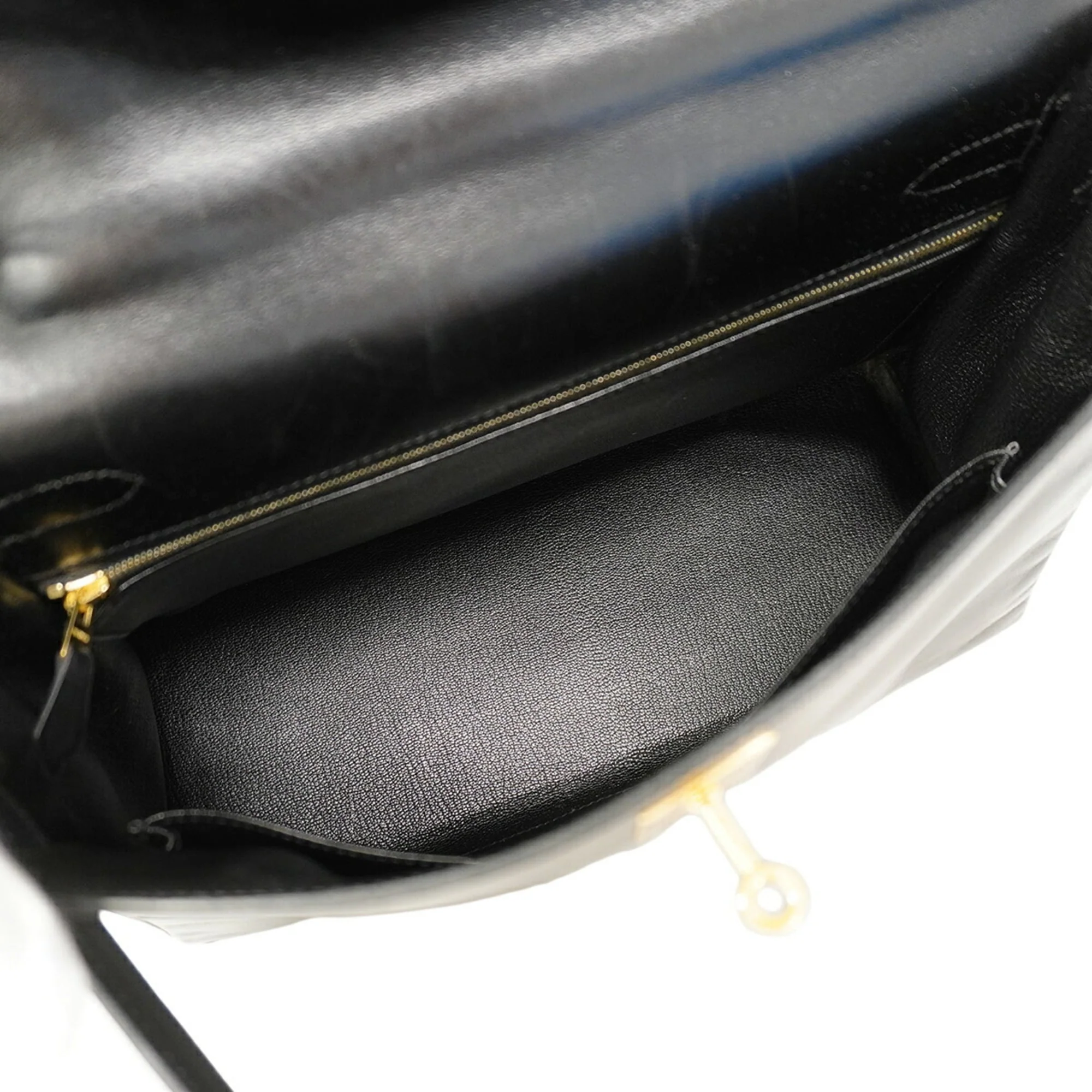 Kelly Handbag Black Box Calf with Gold Hardware 32 - Image 4