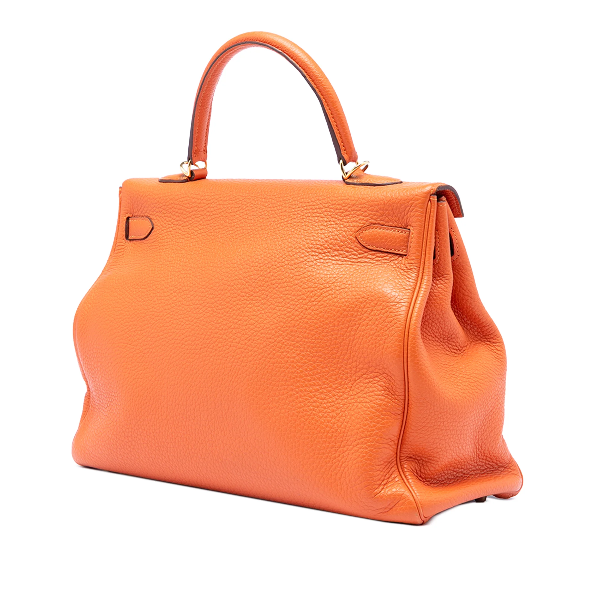 Kelly Handbag Orange Clemence with Gold Hardware 35 - Image 2