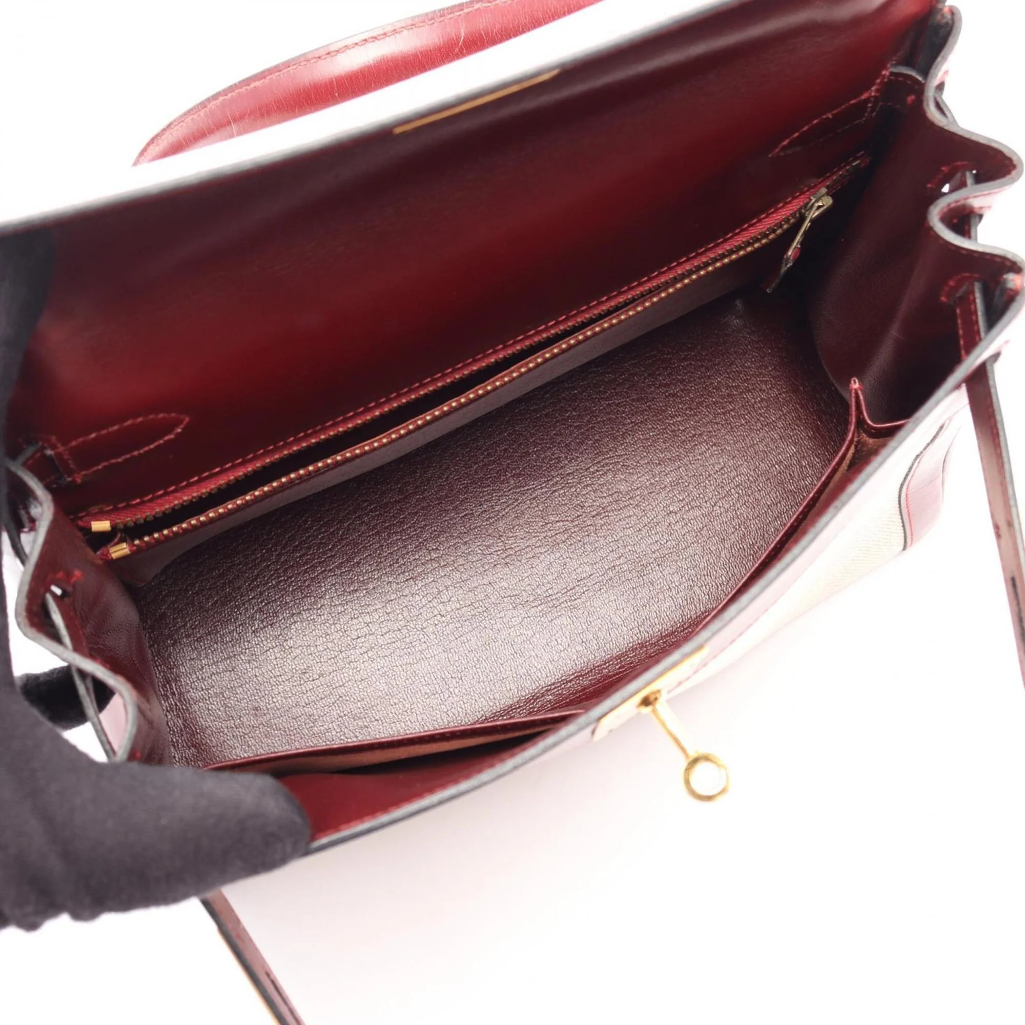 Kelly Handbag Red Box Calf with Gold Hardware 28 - Image 3