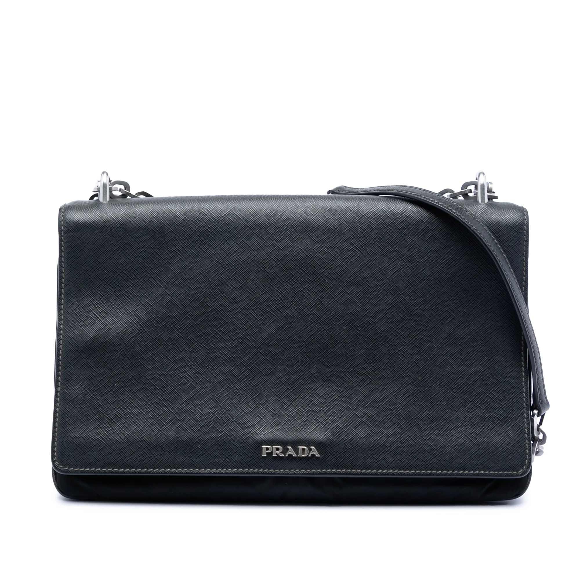 Chain Flap Crossbody Bag Tessuto and Saffiano Leather Medium
