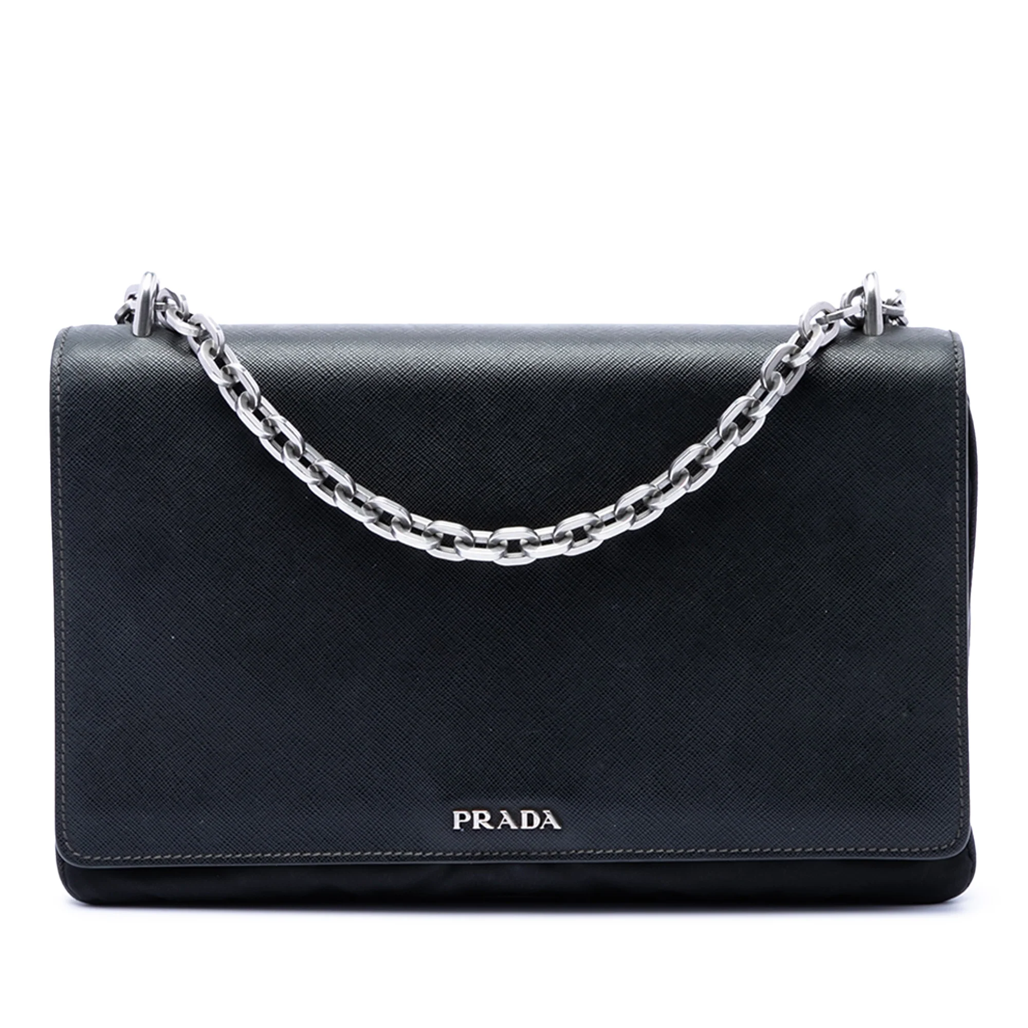 Chain Flap Crossbody Bag Tessuto and Saffiano Leather Medium