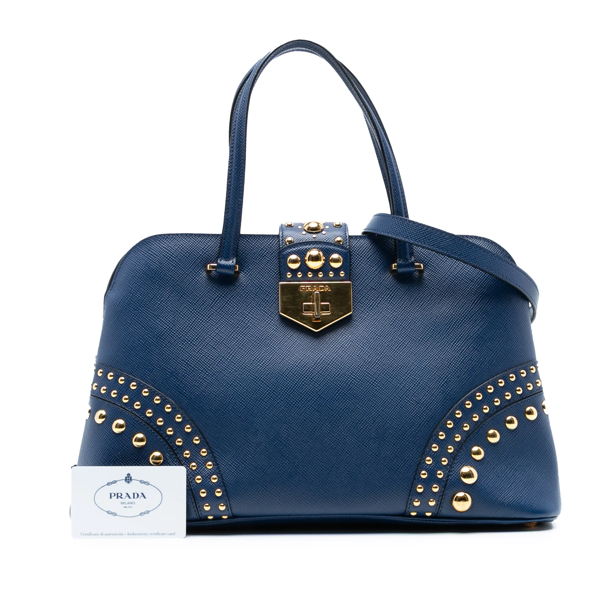 Convertible Turnlock Dome Satchel Studded Saffiano Leather Medium - Image 6