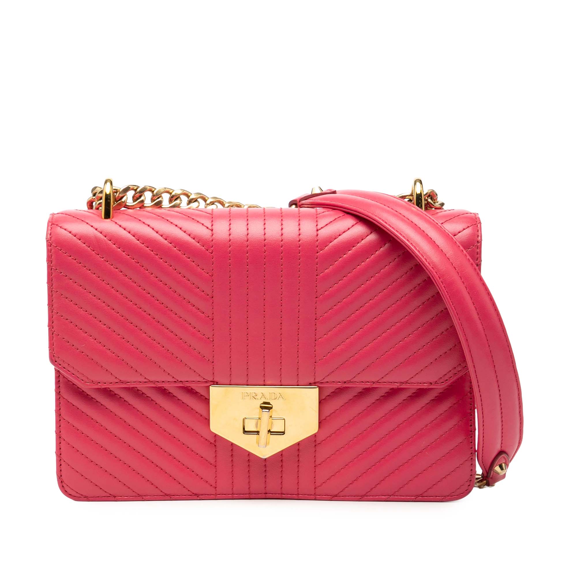 Turn Lock Chain Shoulder Bag Chevron Leather Medium