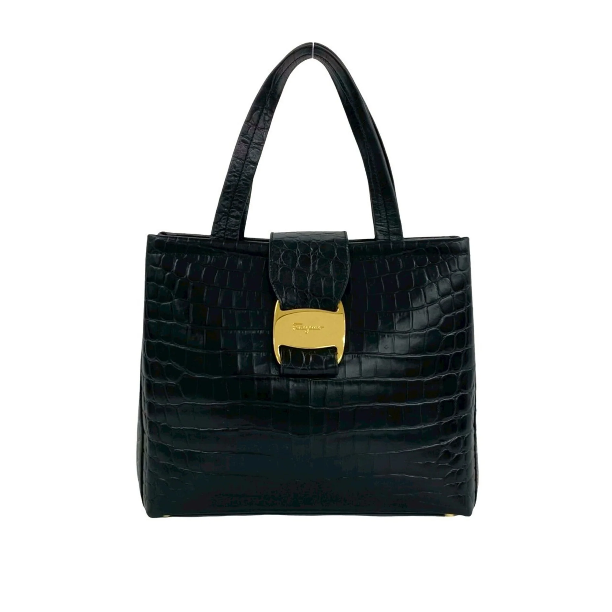 Convertible Vara Bow Tote Crocodile Embossed Leather Small