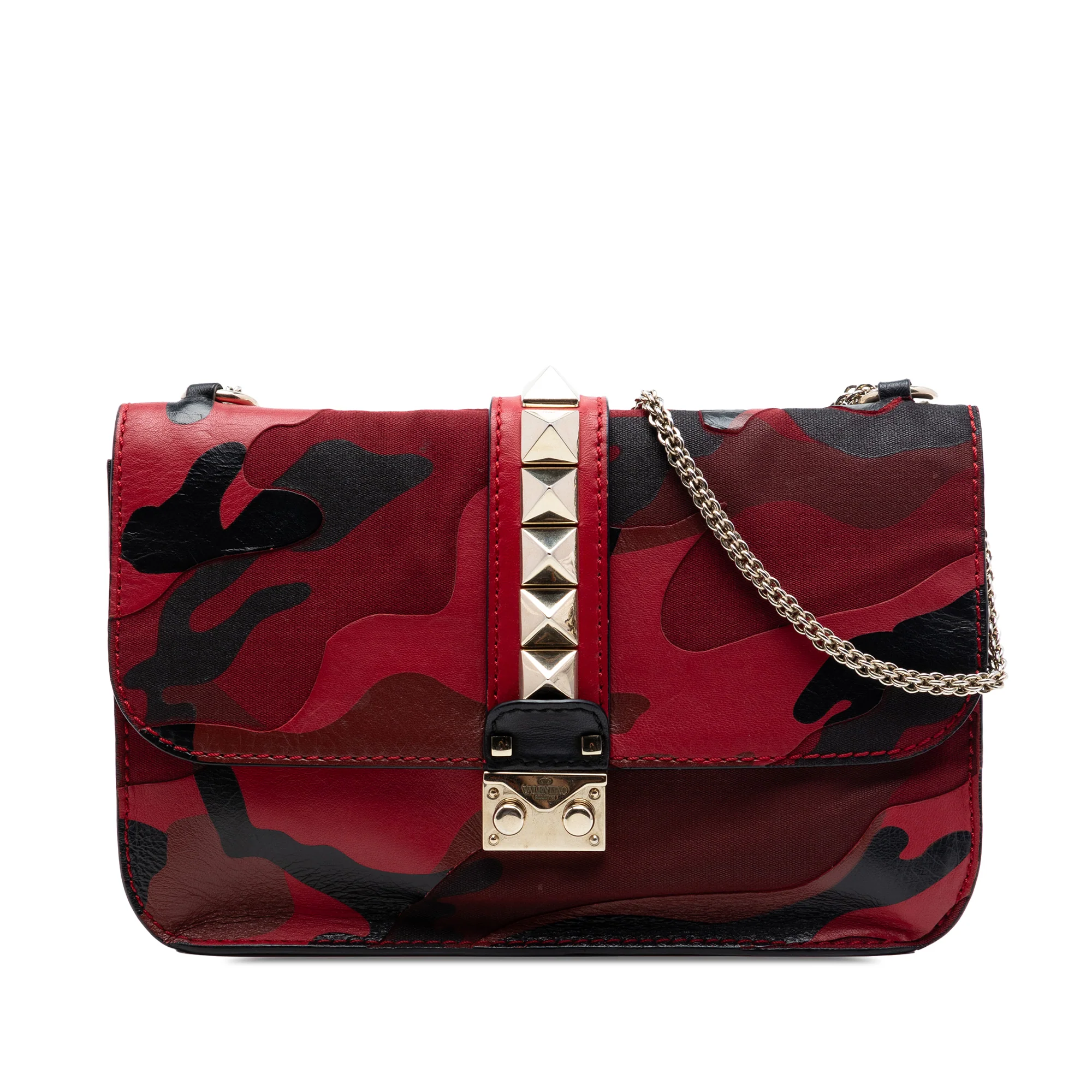 Glam Lock Shoulder Bag Camo Leather and Canvas Medium