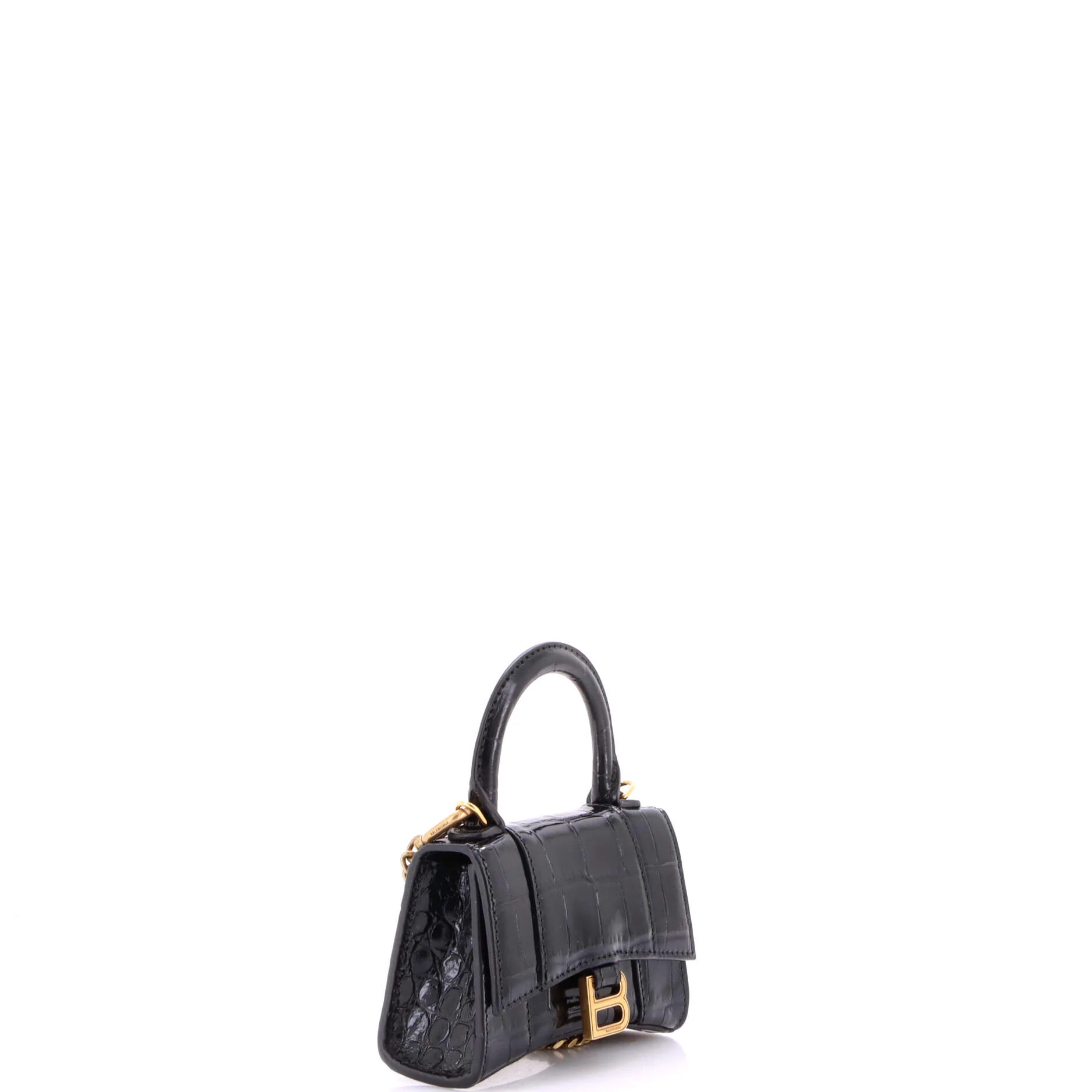 Hourglass Chain Top Handle Bag Crocodile Embossed Leather Mini - Image 2