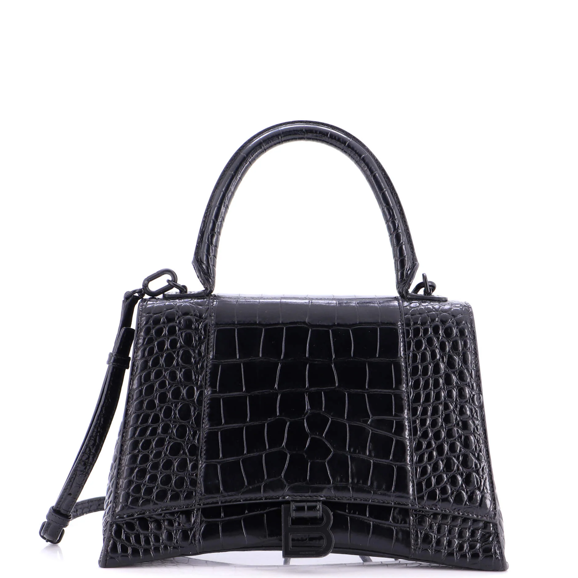 Hourglass Top Handle Bag Crocodile Embossed Leather Medium